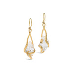 Liquid Vine Lucite Suspended Raindrop Wire Earrings 14k Gold Plated, Clear Lucite