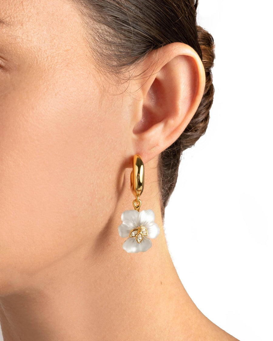 Pansy Petite Lucite Hoop 
Earrings | Night Pansy 14k Gold Plated, White Pearl