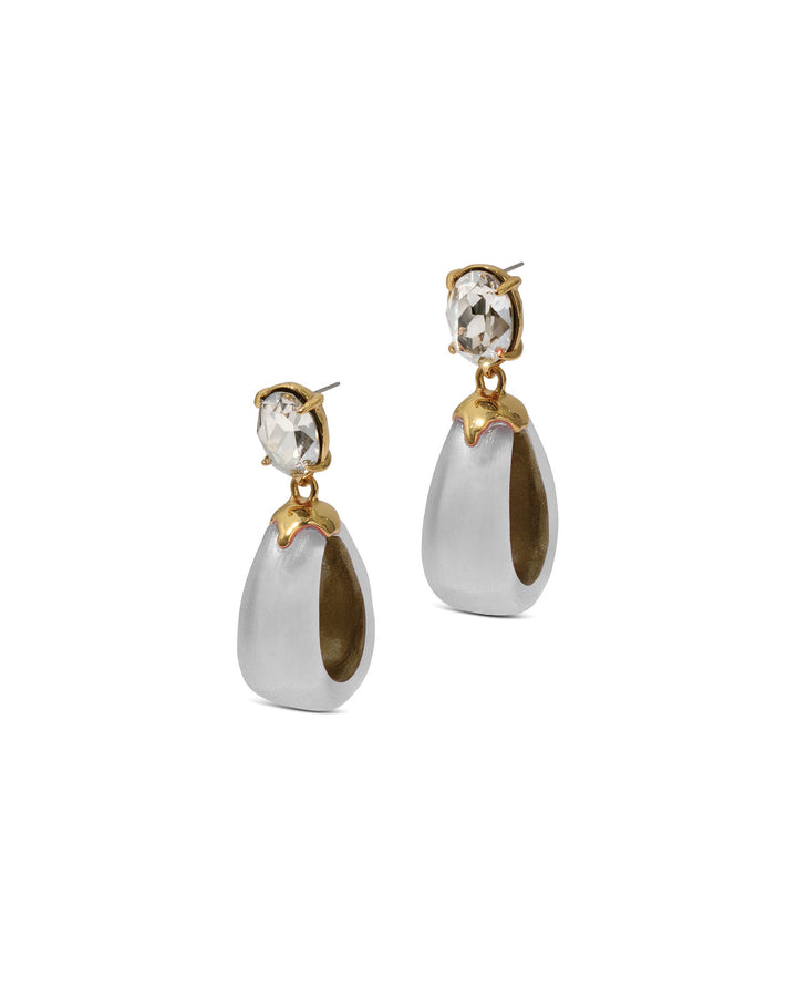 Bonbon Crystal Lucite Small 
Teardrop Hoop Earrings 14k Gold Plated, White Pearl