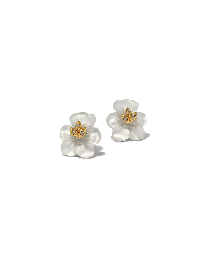 Pansy Lucite Petite Post Earrings- Night Pansy 14k Gold Plated, White Pearl