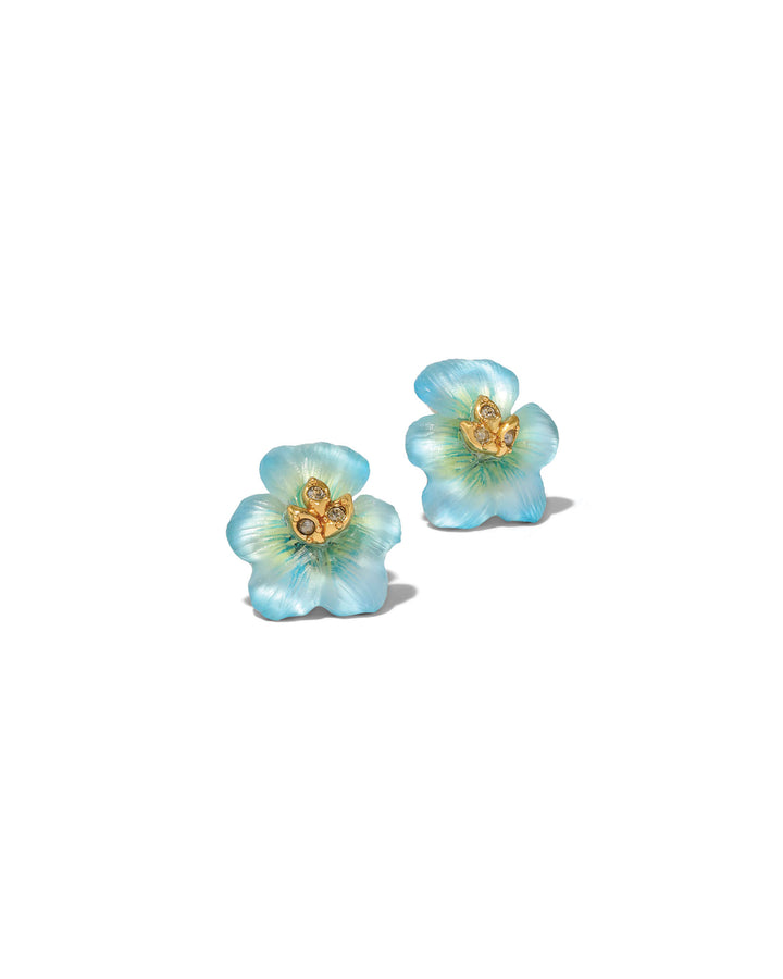 Pansy Lucite Petite Post Earrings- Lake Pansy 14k Gold Plated, White Pearl