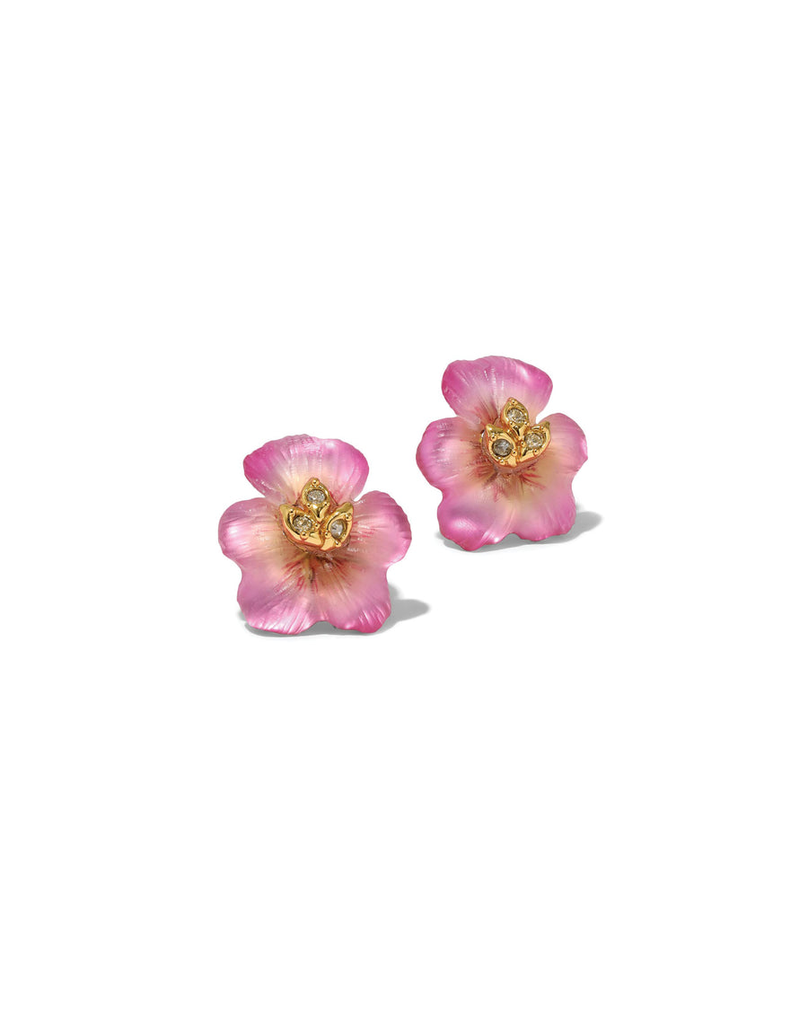 Pansy Lucite Petite Post Earrings- Morning Pansy 14k Gold Plated, White Pearl
