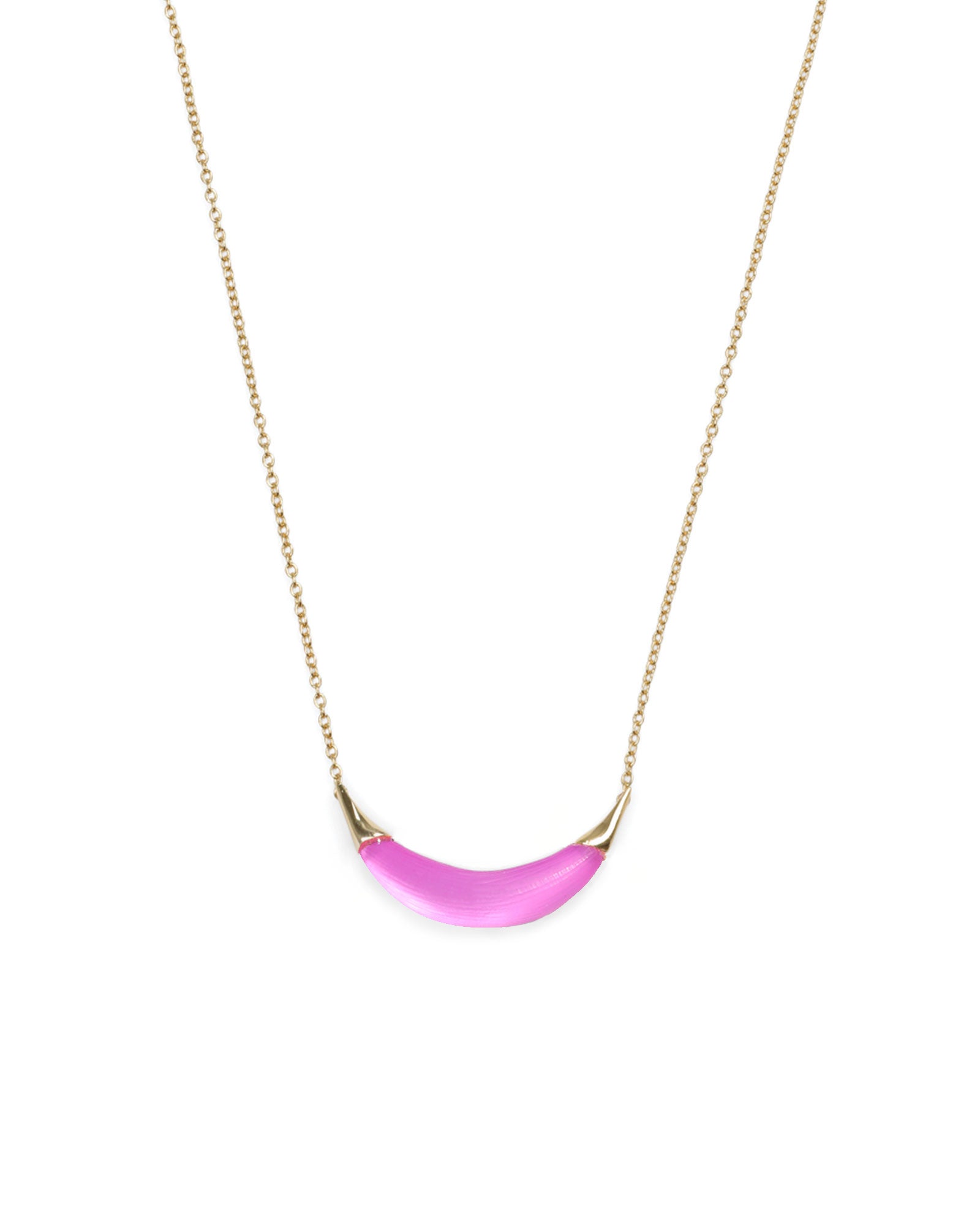 Alexis Bittar-Gold Capped Crescent Lucite Necklace-Necklaces-14k Gold Plated, Azalea Lucite-Blue Ruby Jewellery-Vancouver Canada