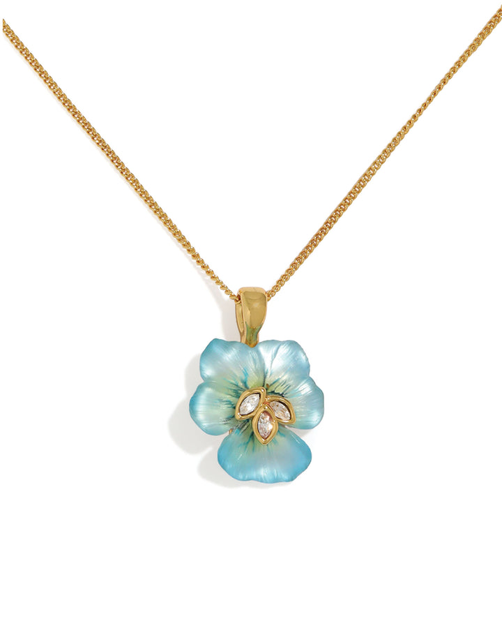 Pansy Lucite Petite Pendant Necklace- Lake Pansy 14k Gold Plated, White Pearl