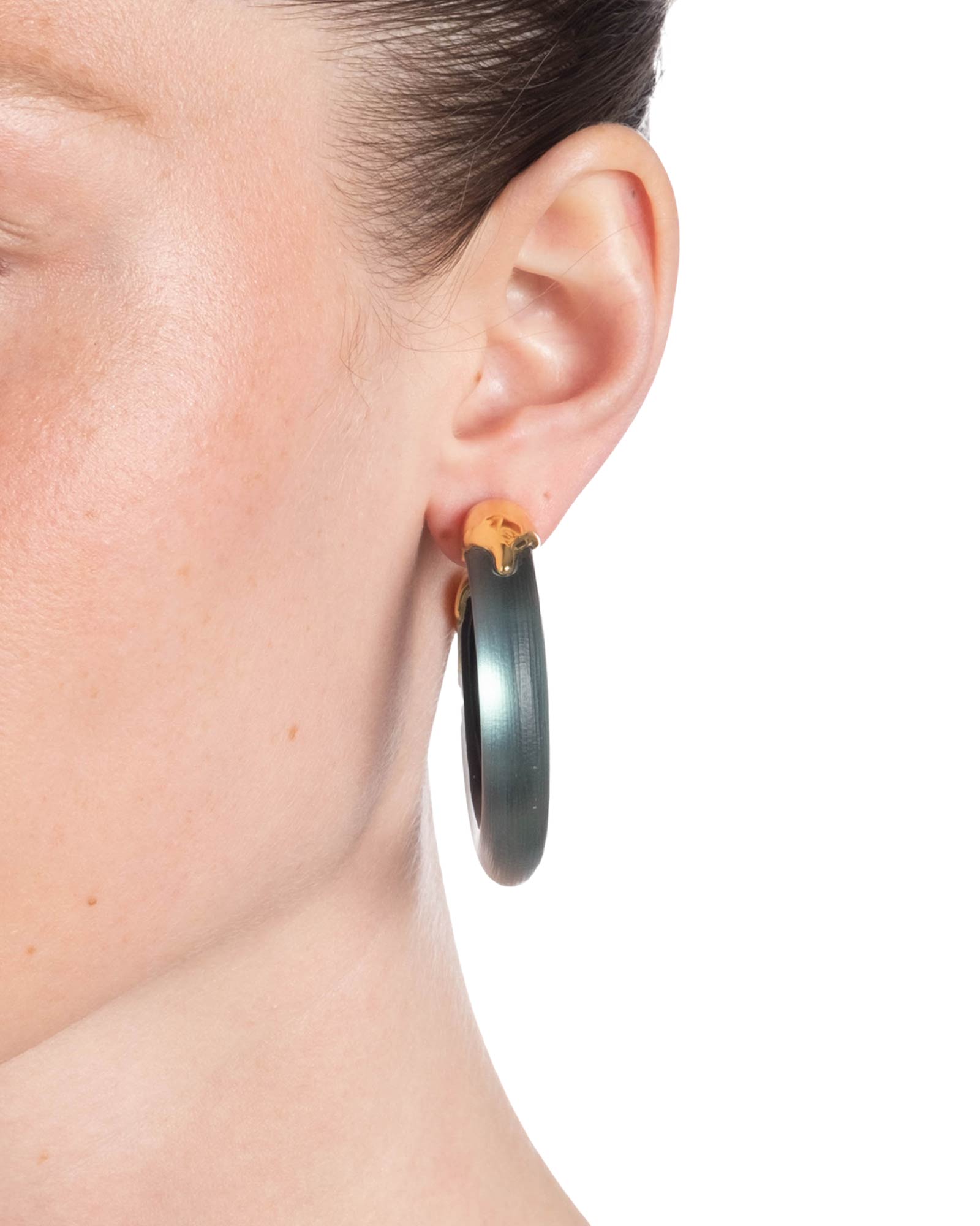 Alexis Bittar-Luminous Lucite Gold Dipped Hoop Earrings-Earrings-14k Gold Plated, Teal Lucite-Blue Ruby Jewellery-Vancouver Canada