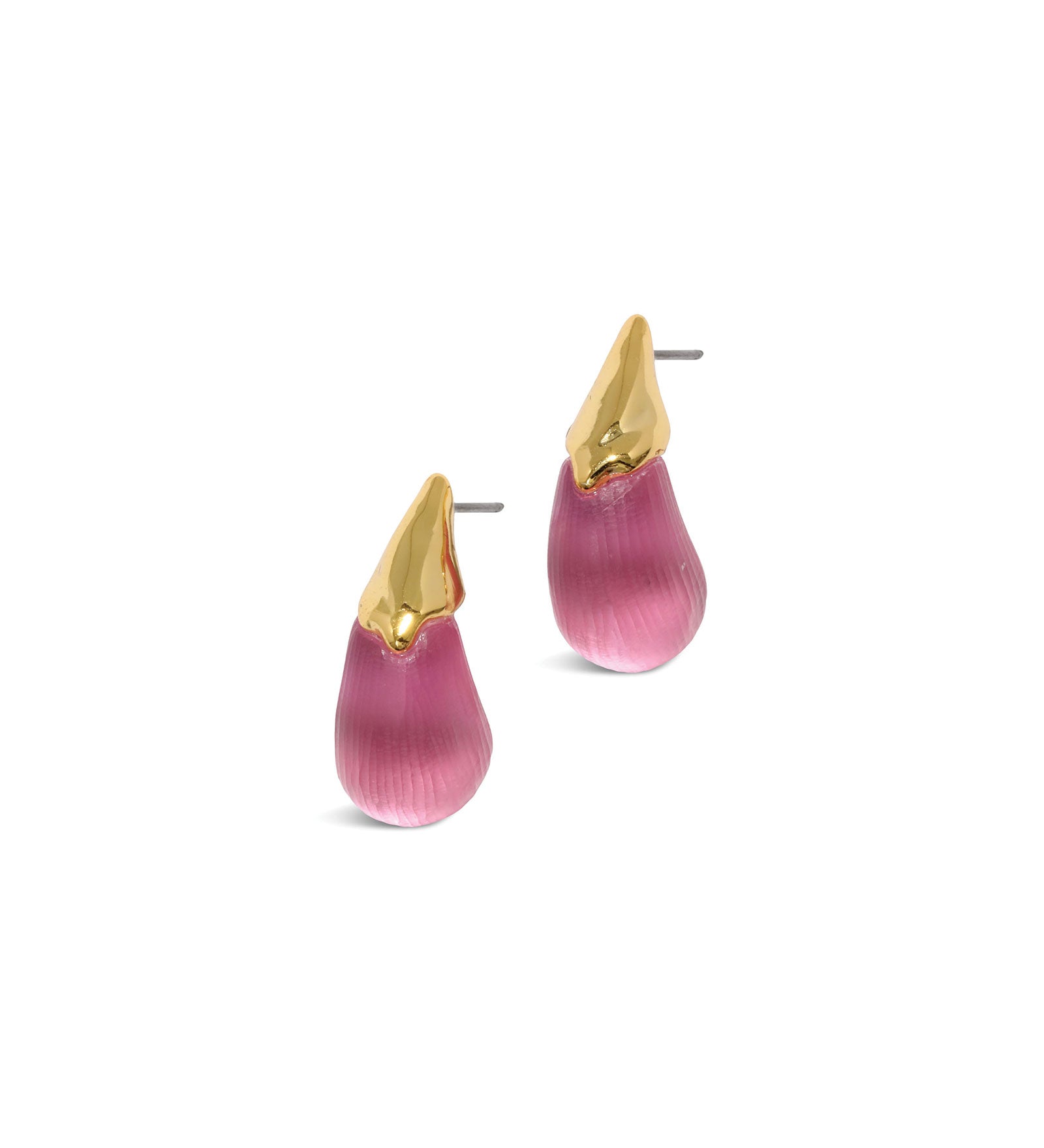 Alexis Bittar-Luminous Lucite Arched Small Post Earrings-Earrings-14k Gold Plated, Candy Pink Lucite-Blue Ruby Jewellery-Vancouver Canada