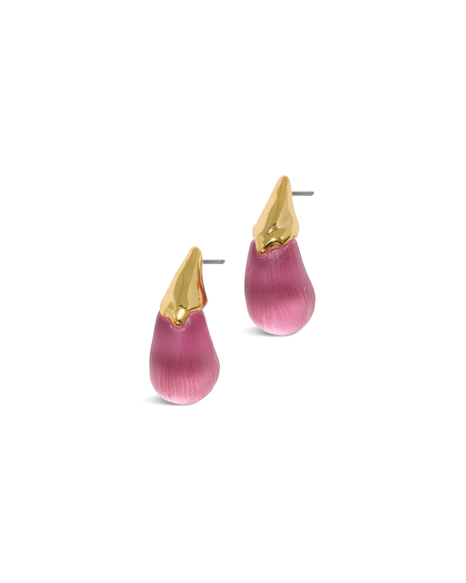 Alexis Bittar-Luminous Lucite Arched Small Post Earrings-Earrings-14k Gold Plated, Candy Pink Lucite-Blue Ruby Jewellery-Vancouver Canada