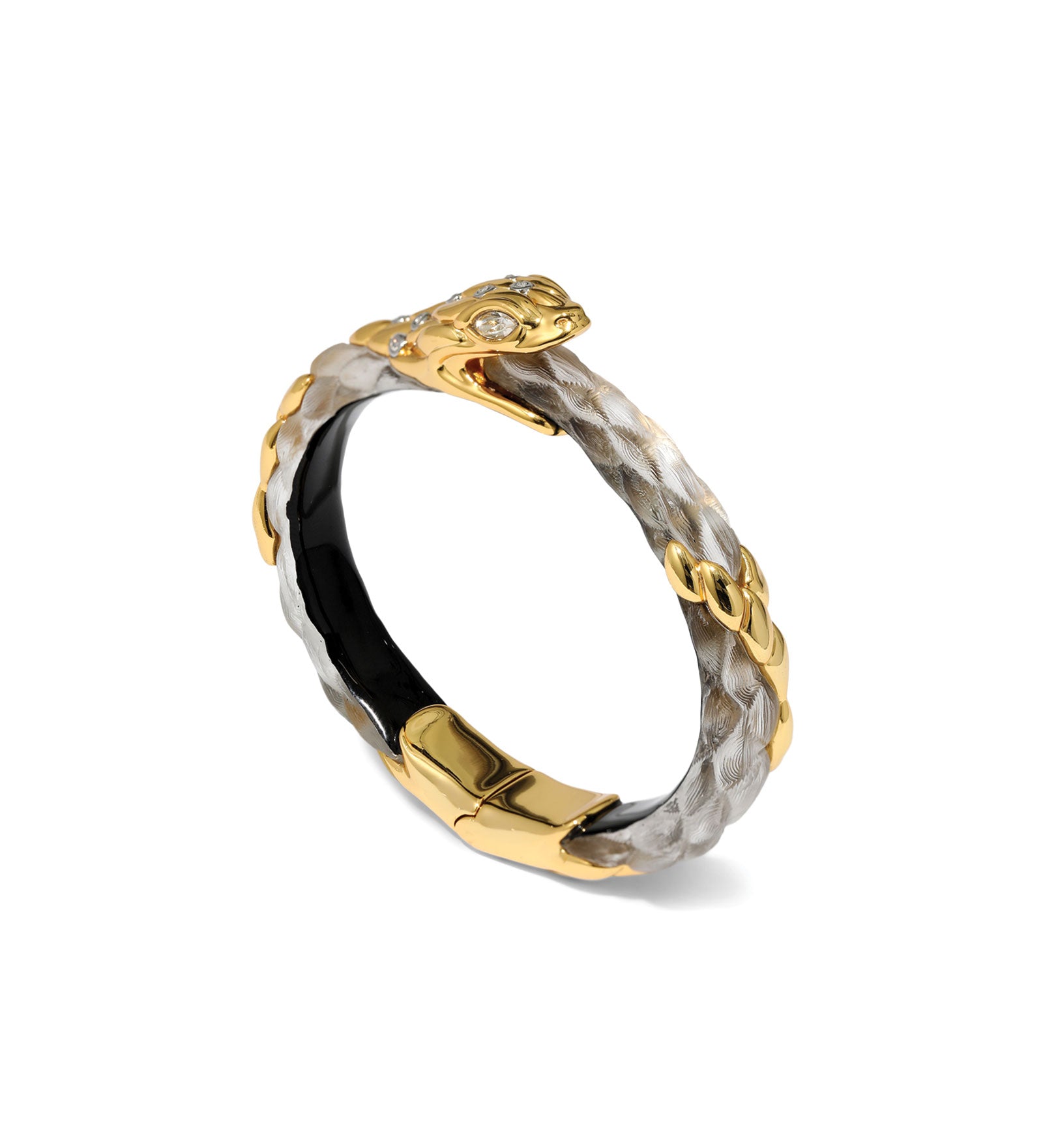Serpent Hinge Bangle 14k Gold Plated, Desert Lucite