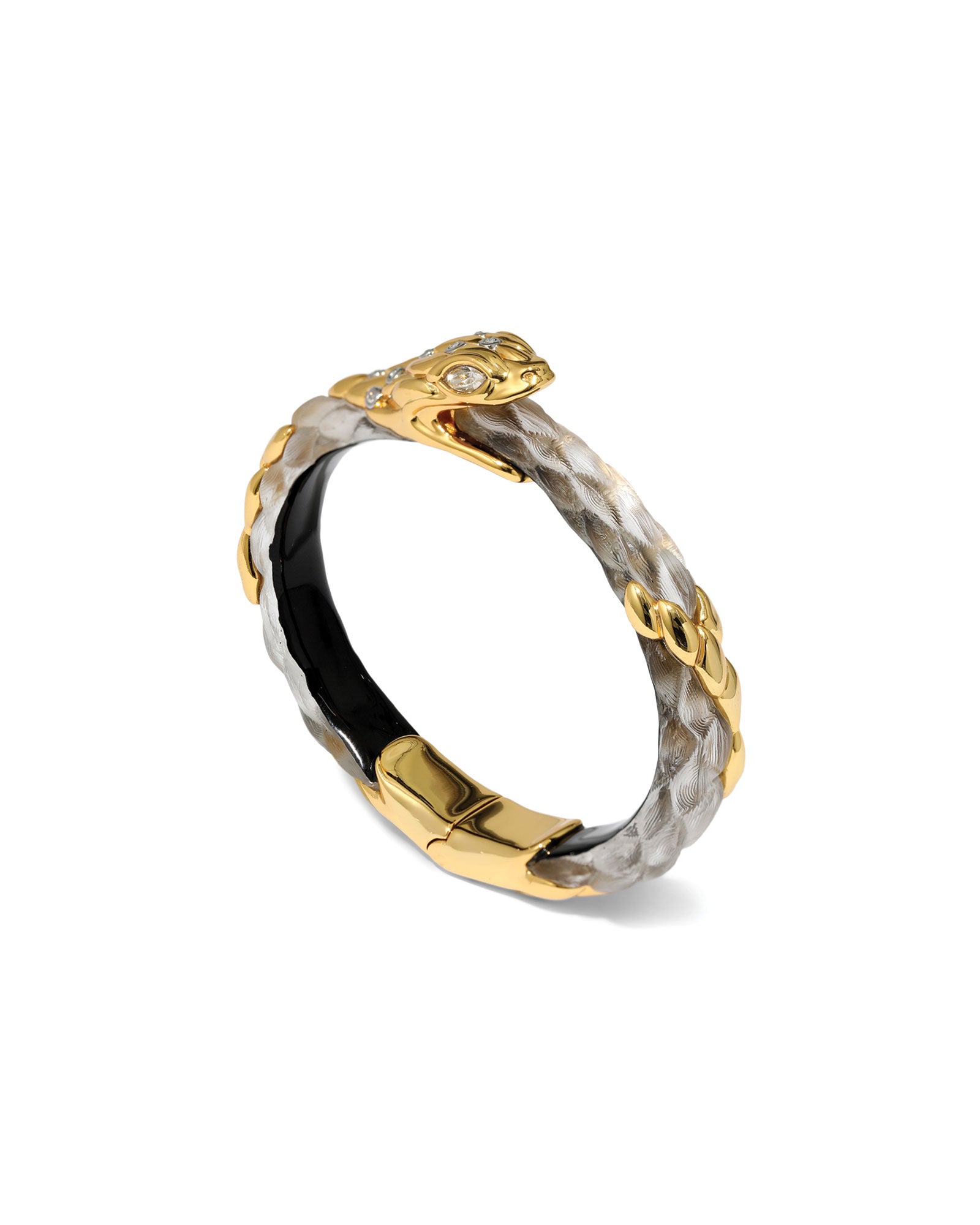 Serpent Hinge Bangle 14k Gold Plated, Desert Lucite