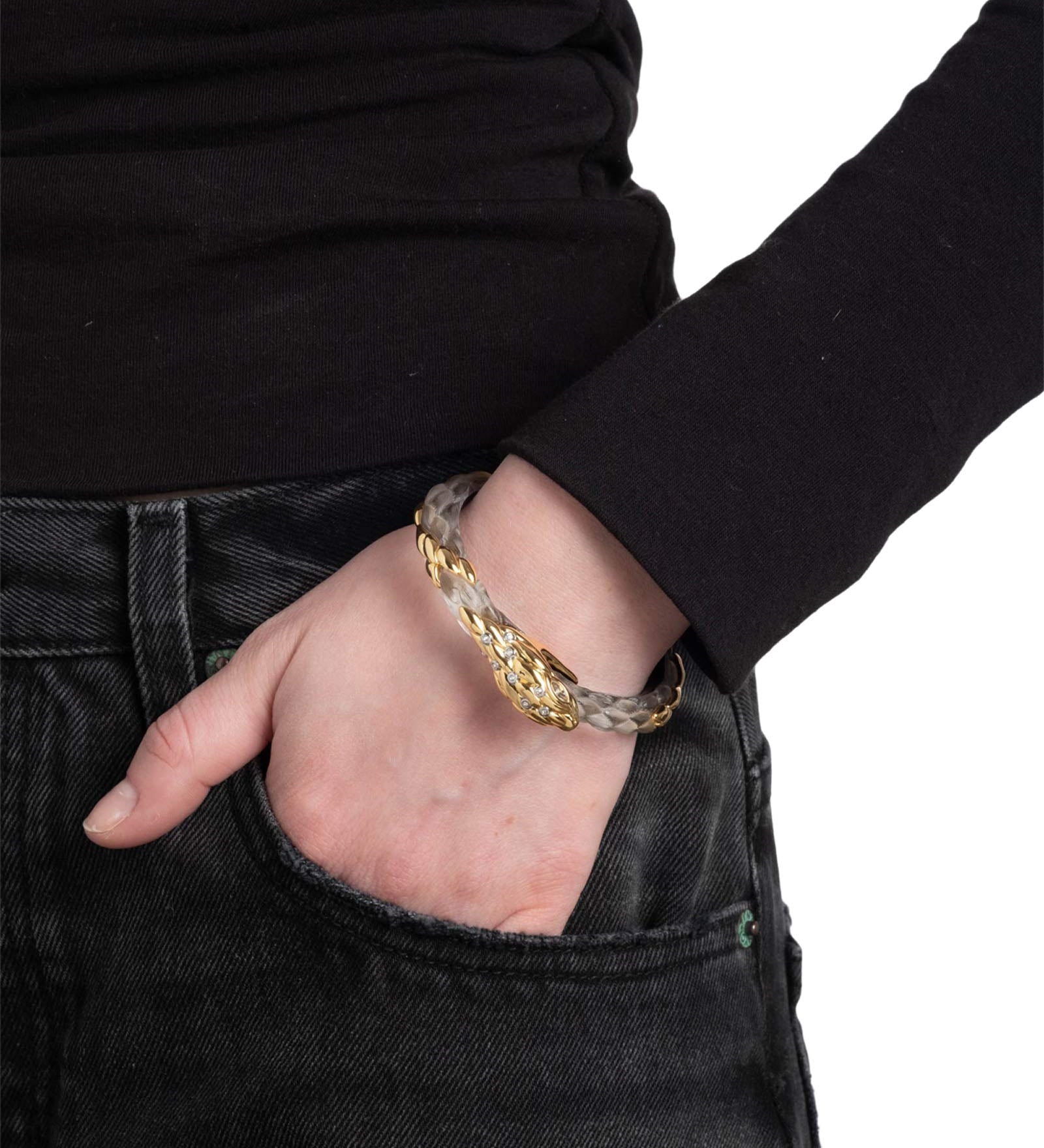 Alexis Bittar-Serpent Hinge Bangle-Bracelets-14k Gold Plated, Desert Lucite-Blue Ruby Jewellery-Vancouver Canada