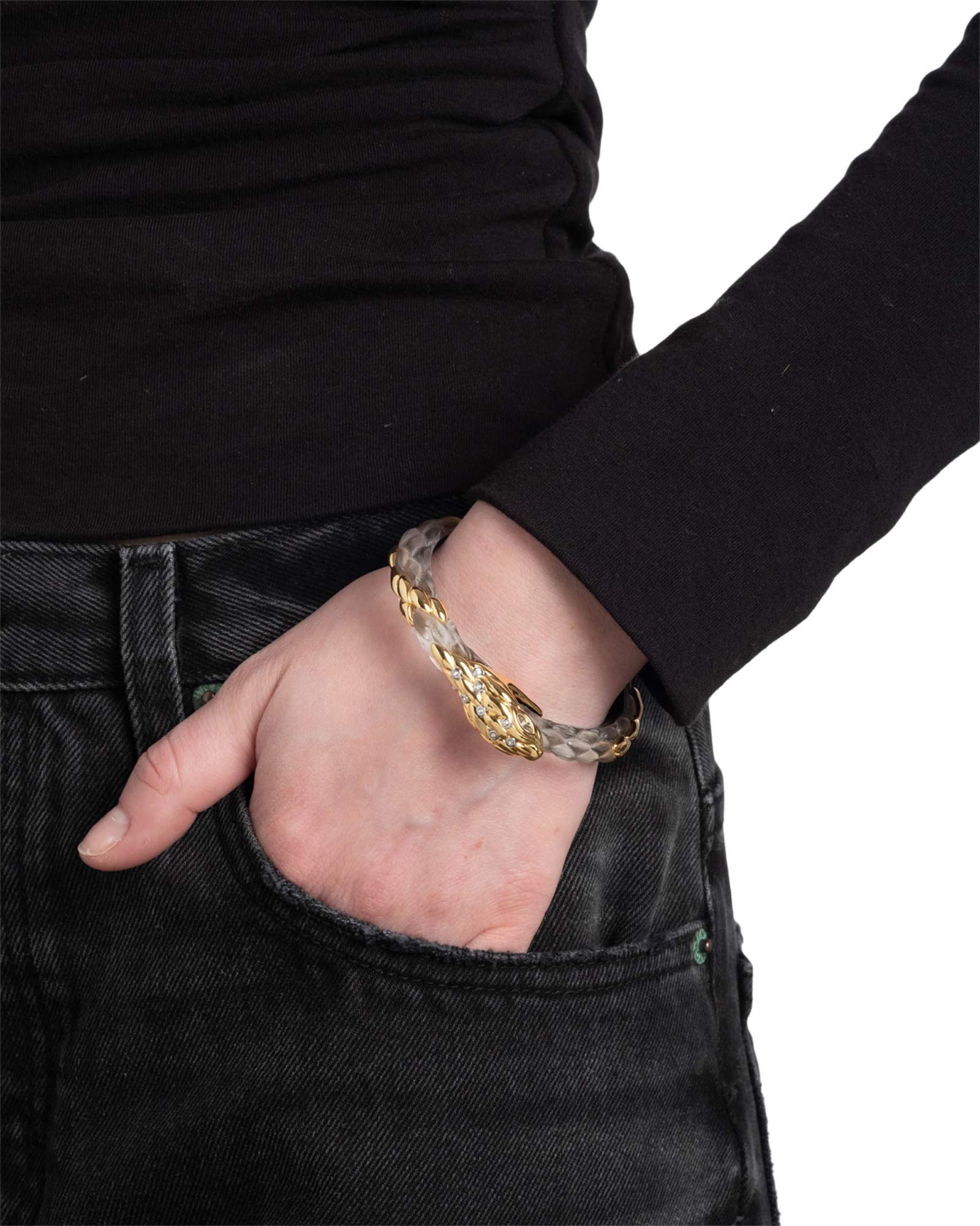 Alexis Bittar-Serpent Hinge Bangle-Bracelets-14k Gold Plated, Desert Lucite-Blue Ruby Jewellery-Vancouver Canada