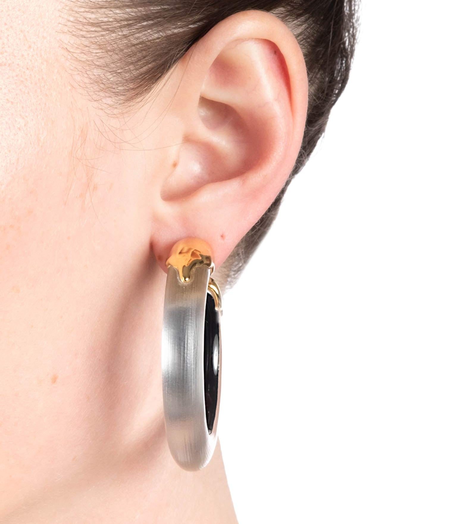 Alexis Bittar-Luminous Lucite Gold Dipped Hoop Earrings-Earrings-14k Gold Plated, Pewter Lucite-Blue Ruby Jewellery-Vancouver Canada