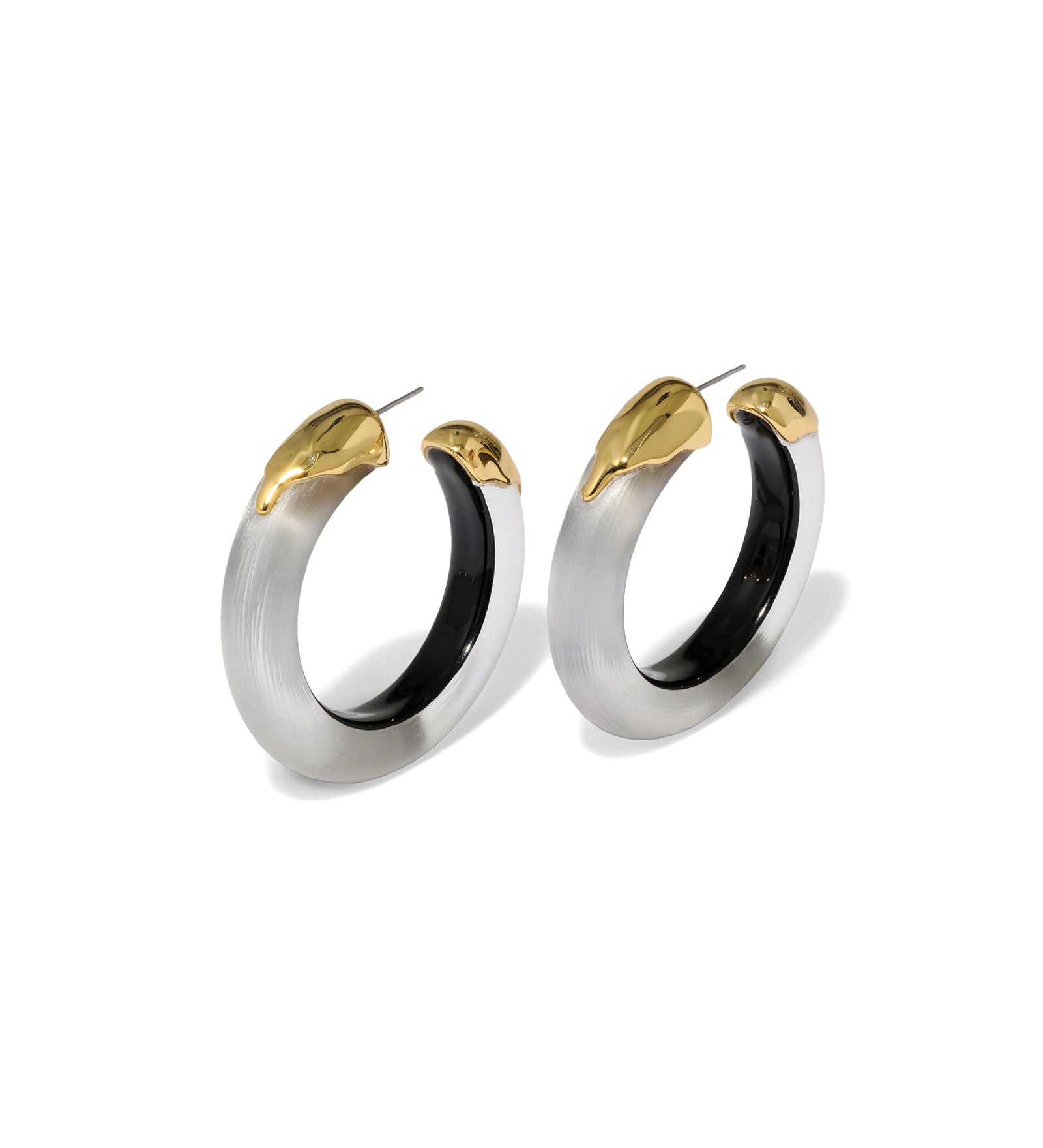 Alexis Bittar-Luminous Lucite Gold Dipped Hoop Earrings-Earrings-14k Gold Plated, Pewter Lucite-Blue Ruby Jewellery-Vancouver Canada