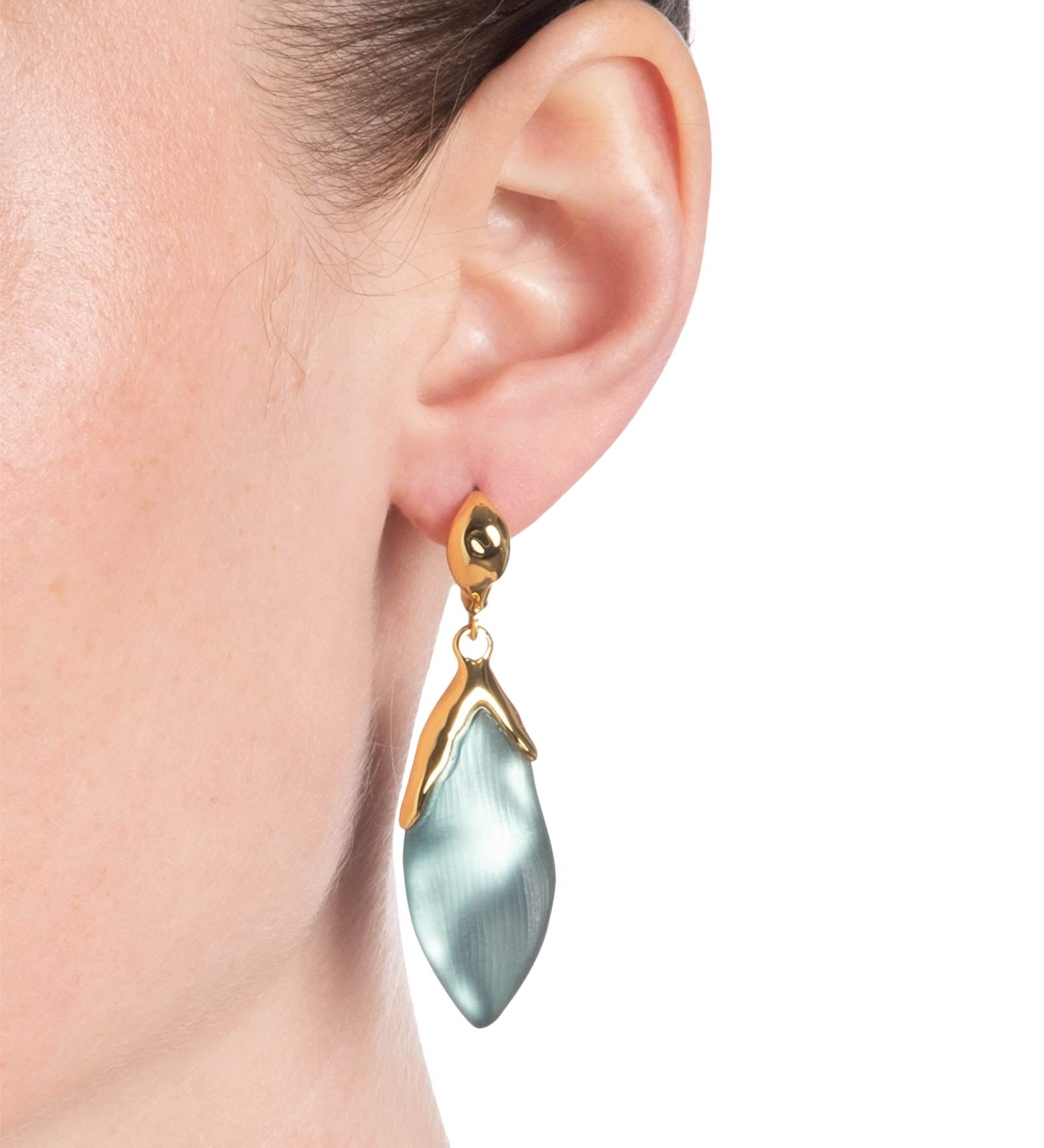 Alexis Bittar-Luminous Lucite Petal Leverback Earrings-Earrings-14k Gold Plated, Teal Lucite-Blue Ruby Jewellery-Vancouver Canada