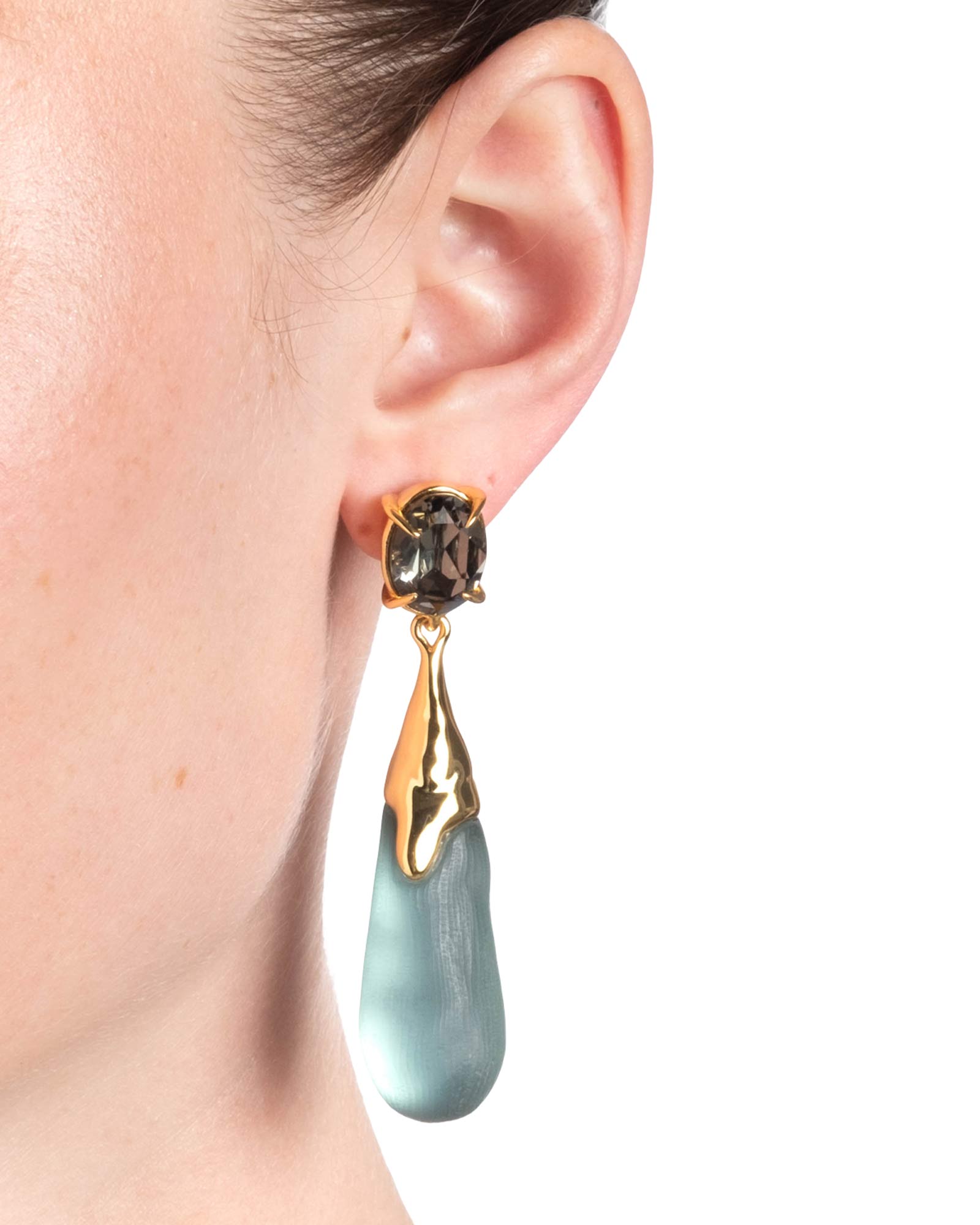 Alexis Bittar-BonBon Crystal Small Teardrop Earrings-Earrings-14k Gold Plated, Teal Lucite-Blue Ruby Jewellery-Vancouver Canada