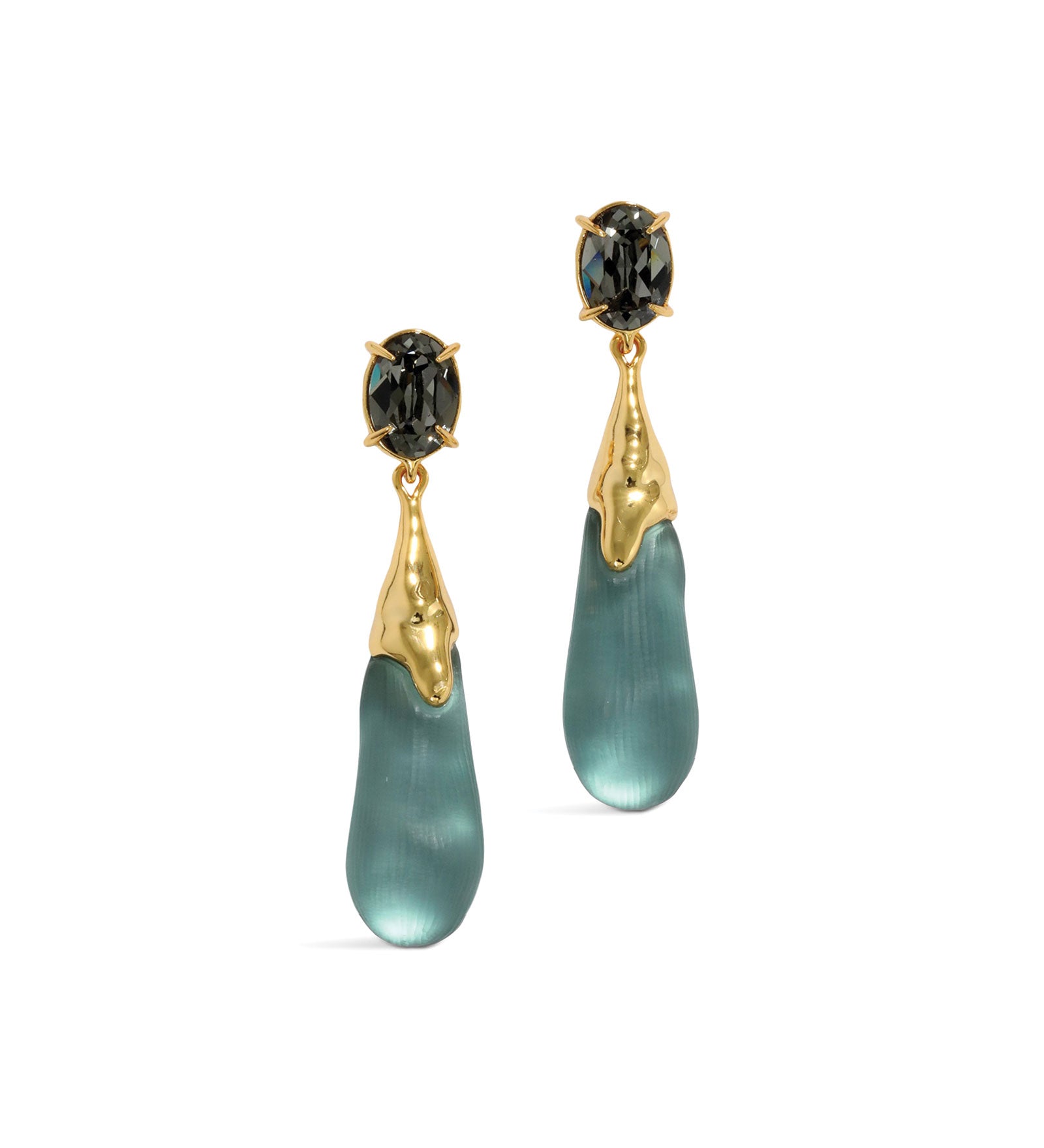Alexis Bittar-BonBon Crystal Small Teardrop Earrings-Earrings-14k Gold Plated, Teal Lucite-Blue Ruby Jewellery-Vancouver Canada
