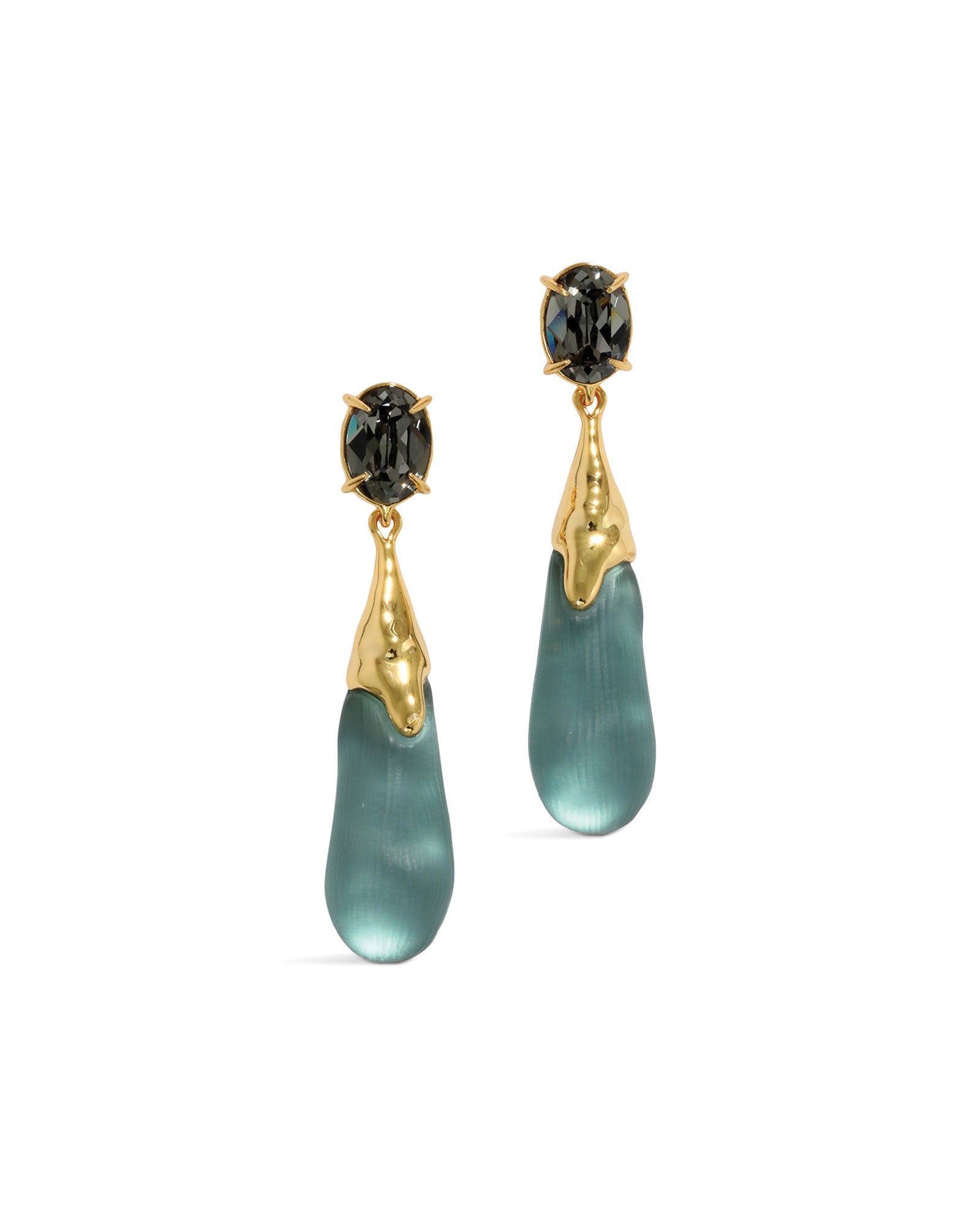 Alexis Bittar-BonBon Crystal Small Teardrop Earrings-Earrings-14k Gold Plated, Teal Lucite-Blue Ruby Jewellery-Vancouver Canada