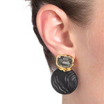 Madera Lucite Disc 
Post Earrings 14k Gold Plated, Black Lucite