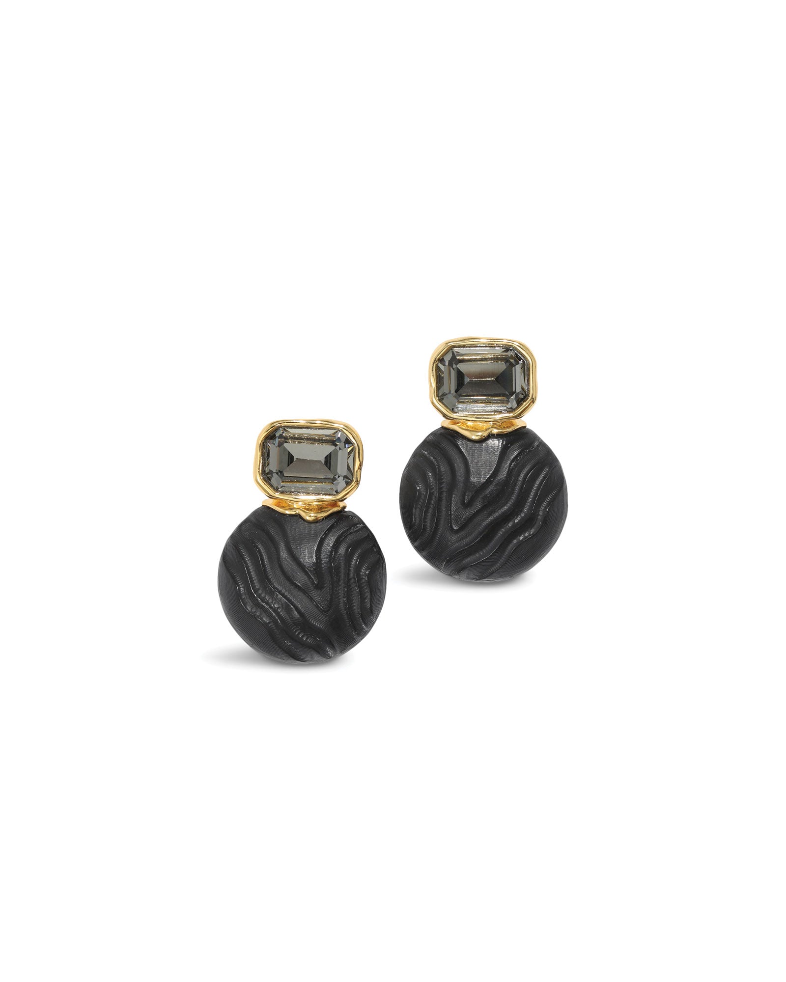 Madera Lucite Disc 
Post Earrings 14k Gold Plated, Black Lucite