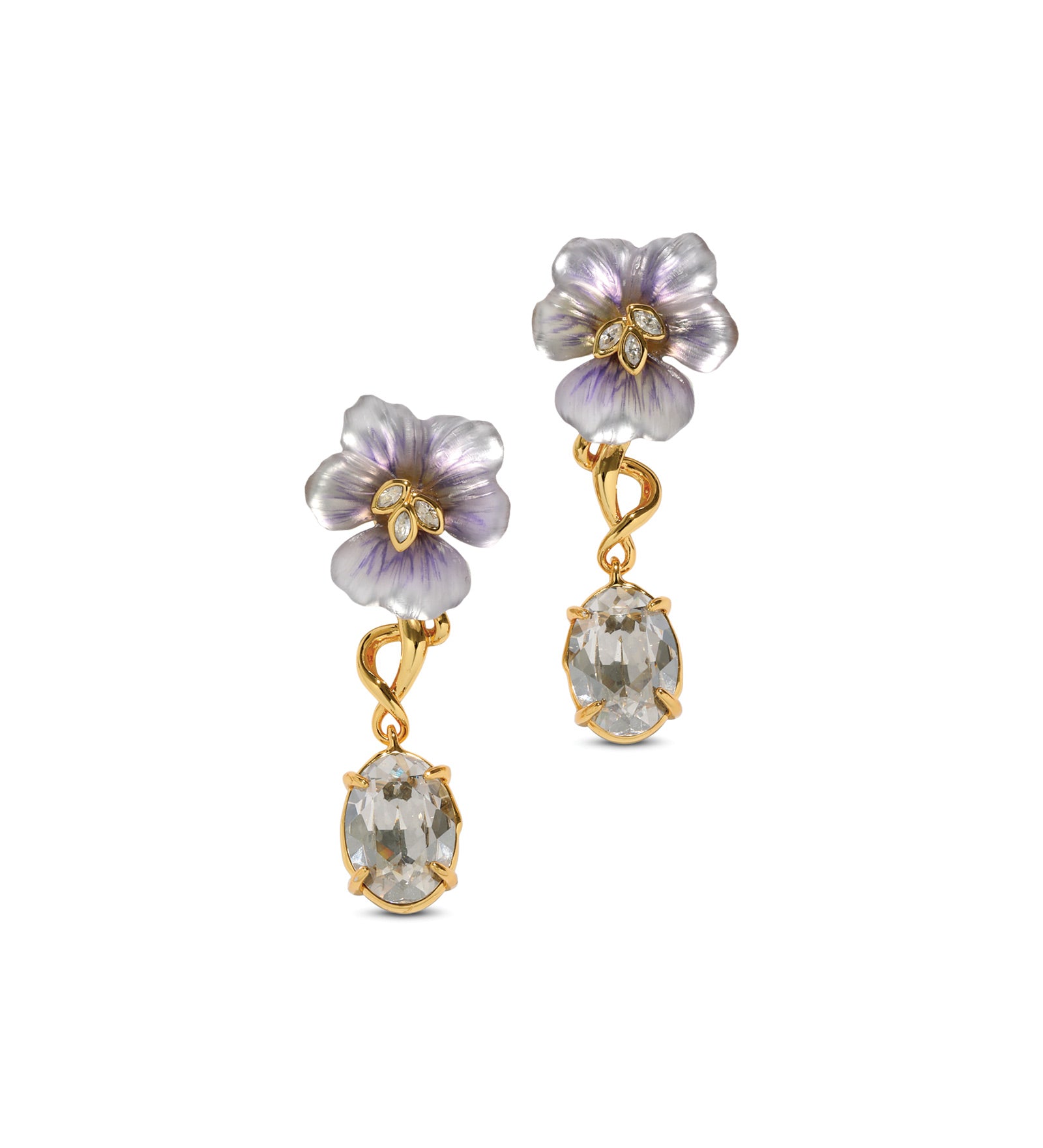 Pansy Lucite Crystal Drop
Post Earrings | Midnight Pansy 14k Gold Plated, Midnight Pansy Lucite