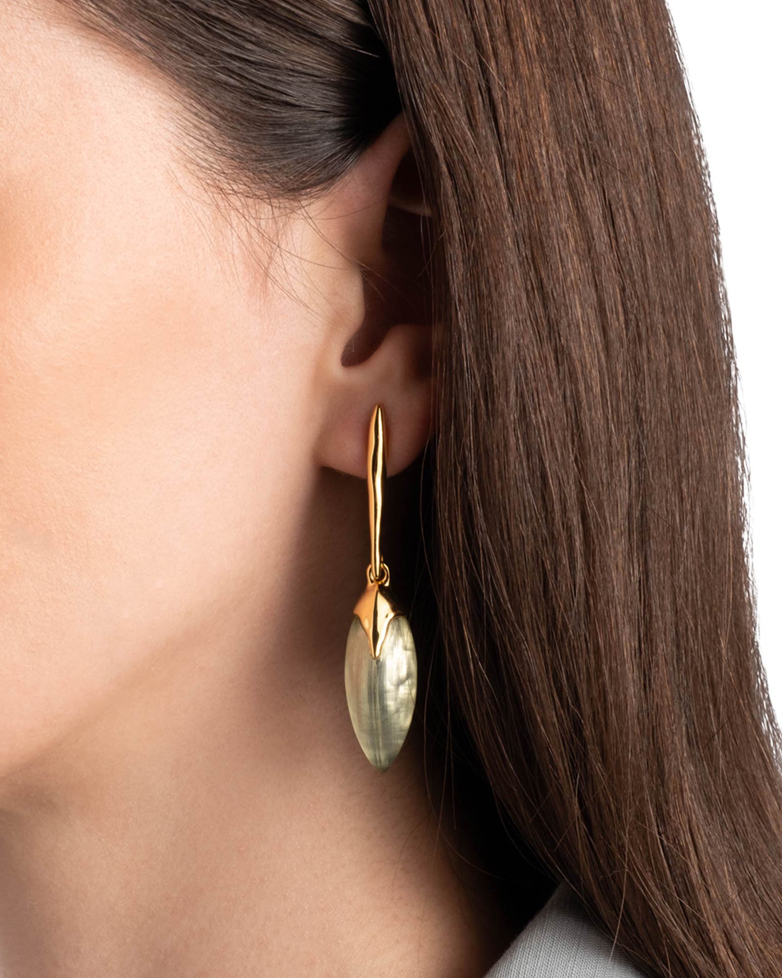 Luminous Lucite Shield
Drop Earrings 14k Gold Plated, Sage Lucite