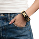 Luminous Lucite Armor
Hinge Bracelet 14k Gold Plated, Onyx Lucite