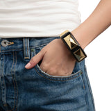 Luminous Lucite Armor
Hinge Bracelet 14k Gold Plated, Onyx Lucite