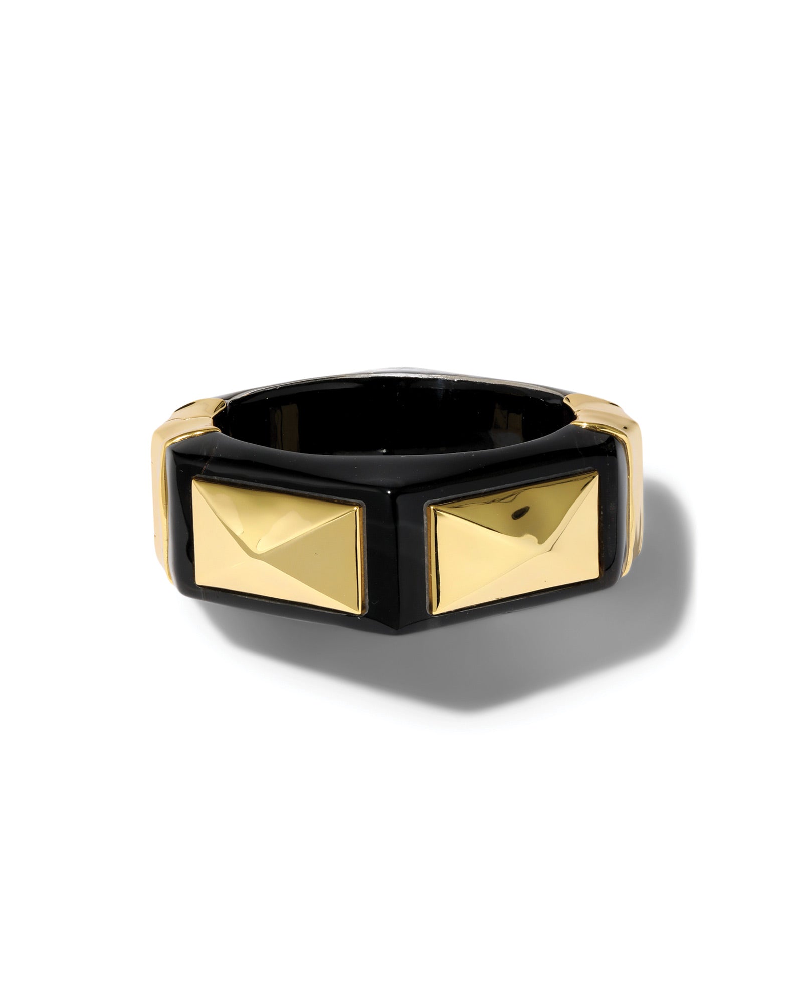Luminous Lucite Armor
Hinge Bracelet 14k Gold Plated, Onyx Lucite