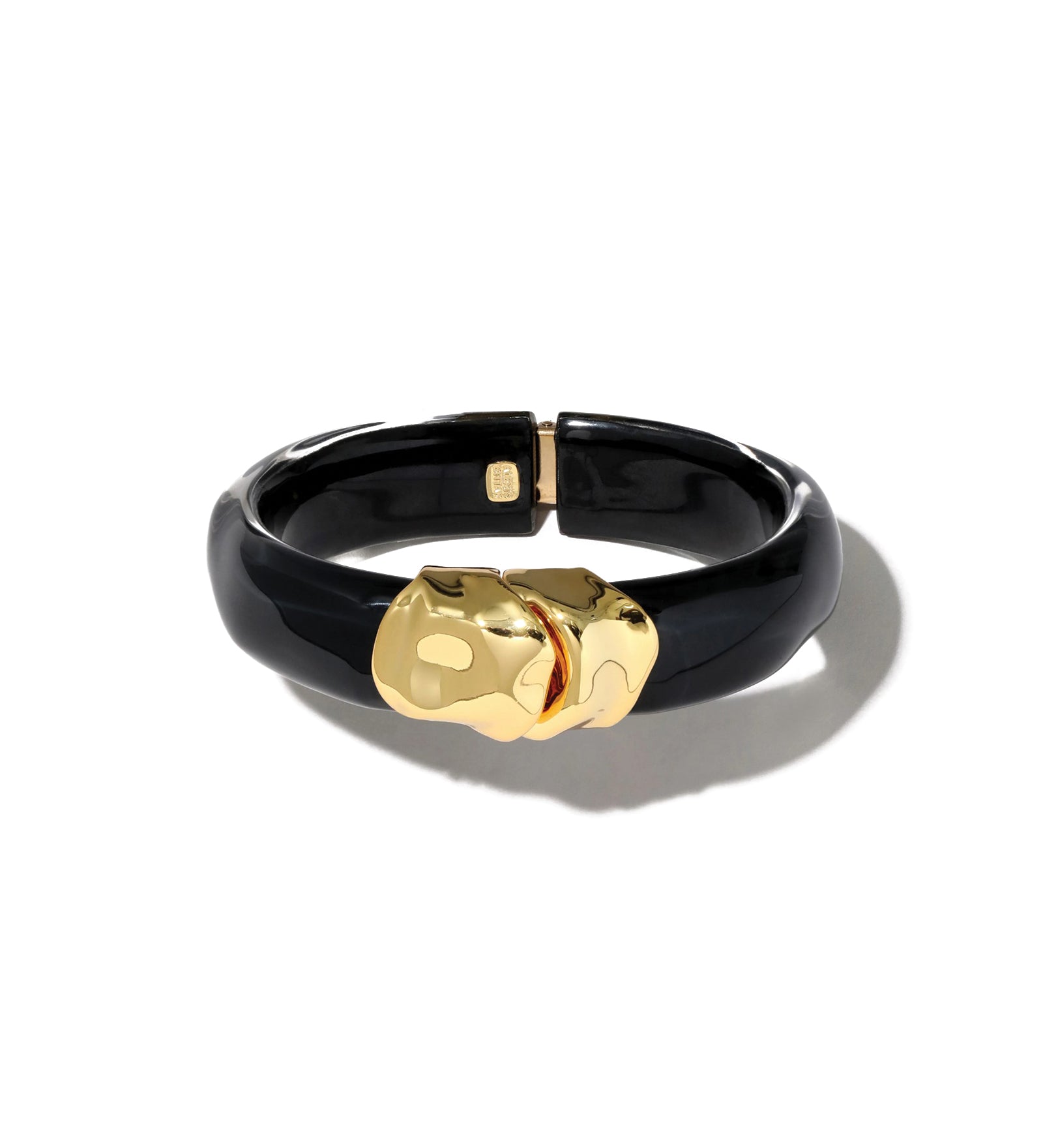Alexis Bittar-Molten Gold Hinge Bracelet-Bracelets-14k Gold Plated Brass, Onyx Lucite-Blue Ruby Jewellery-Vancouver Canada