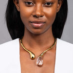 Liquid Lucite Sprout Collar 14k Gold Plated, Clear Lucite