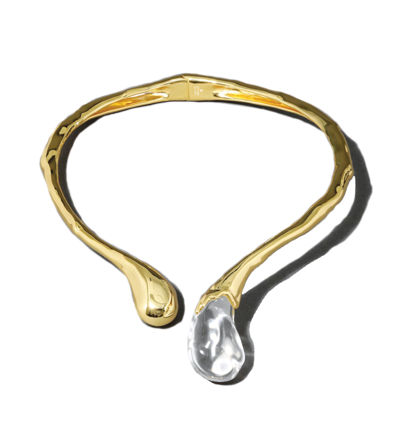 Liquid Lucite Sprout Collar 14k Gold Plated, Clear Lucite