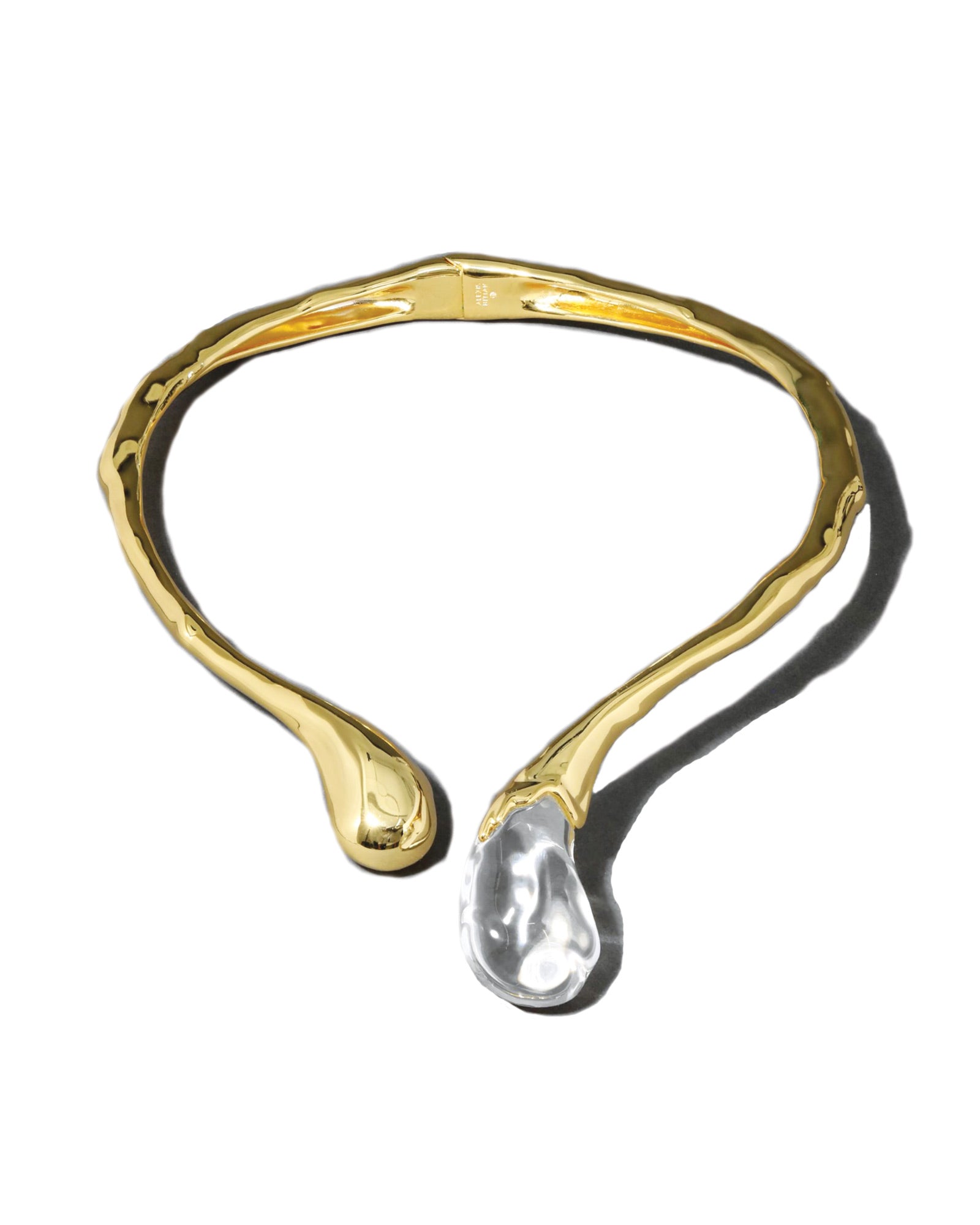 Liquid Lucite Sprout Collar 14k Gold Plated, Clear Lucite