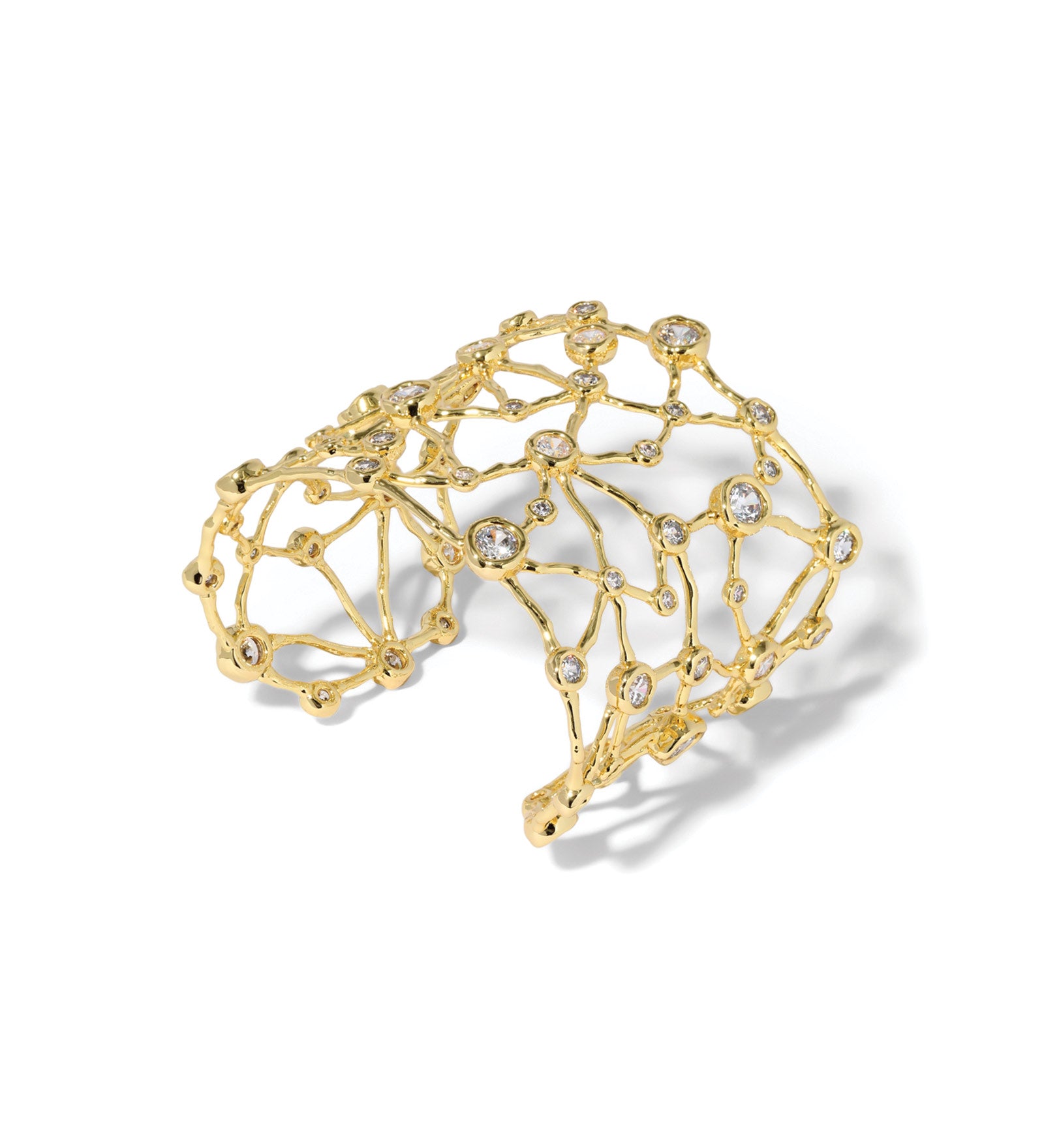 Asterales Gold Cz Celestial Wide Cuff 14k Gold Plated, Cubic Zirconia