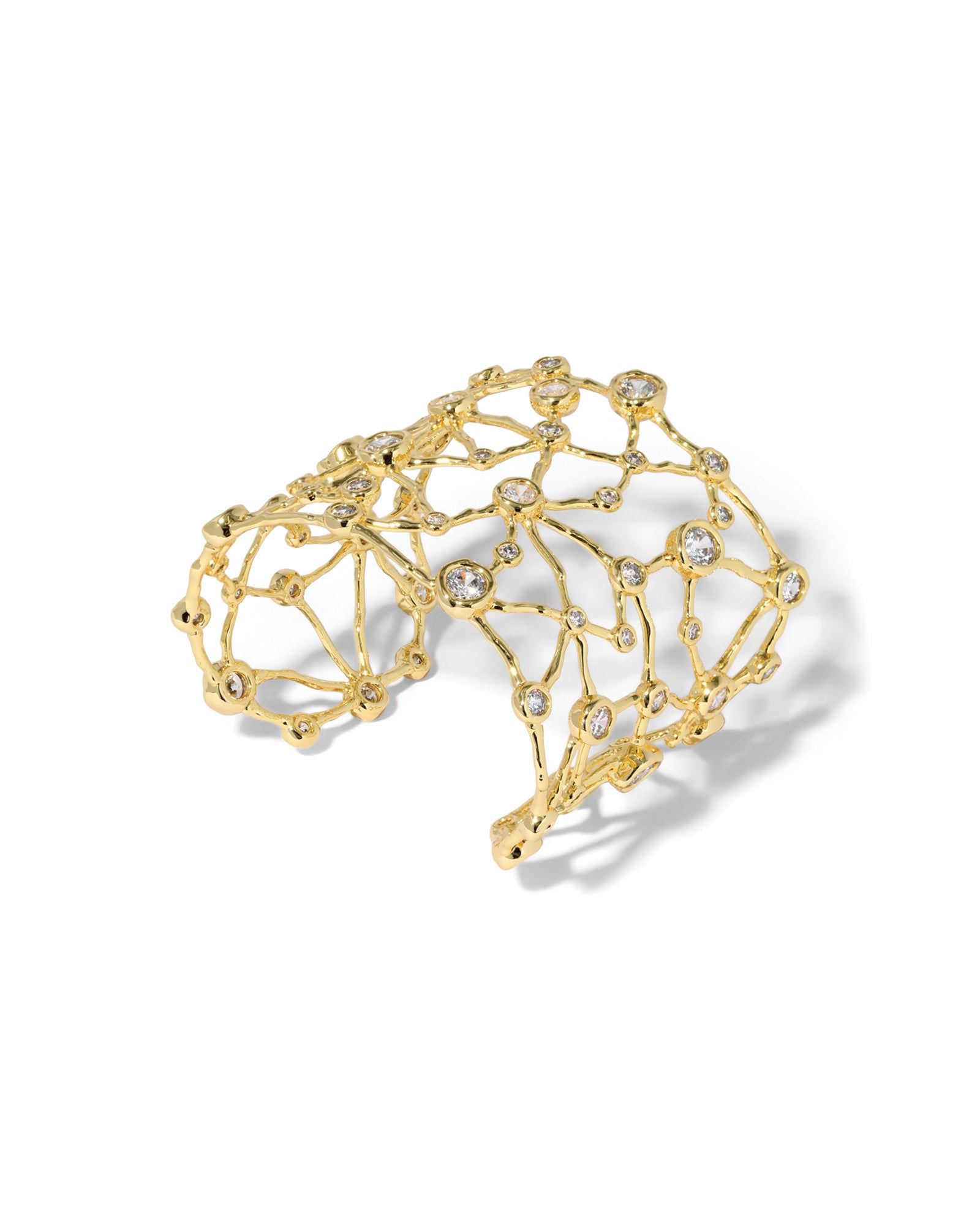 Asterales Gold Cz Celestial Wide Cuff 14k Gold Plated, Cubic Zirconia