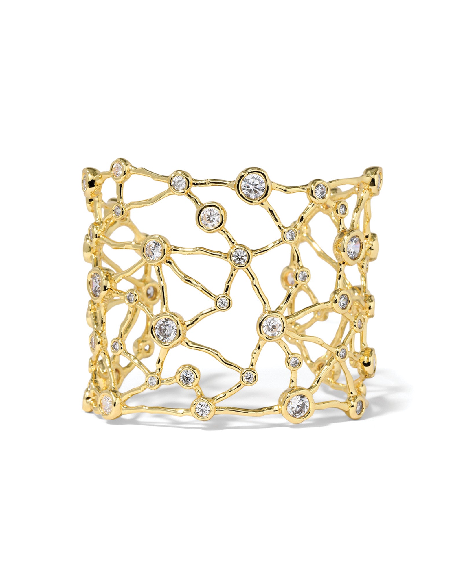 Asterales Gold Cz Celestial Wide Cuff 14k Gold Plated, Cubic Zirconia