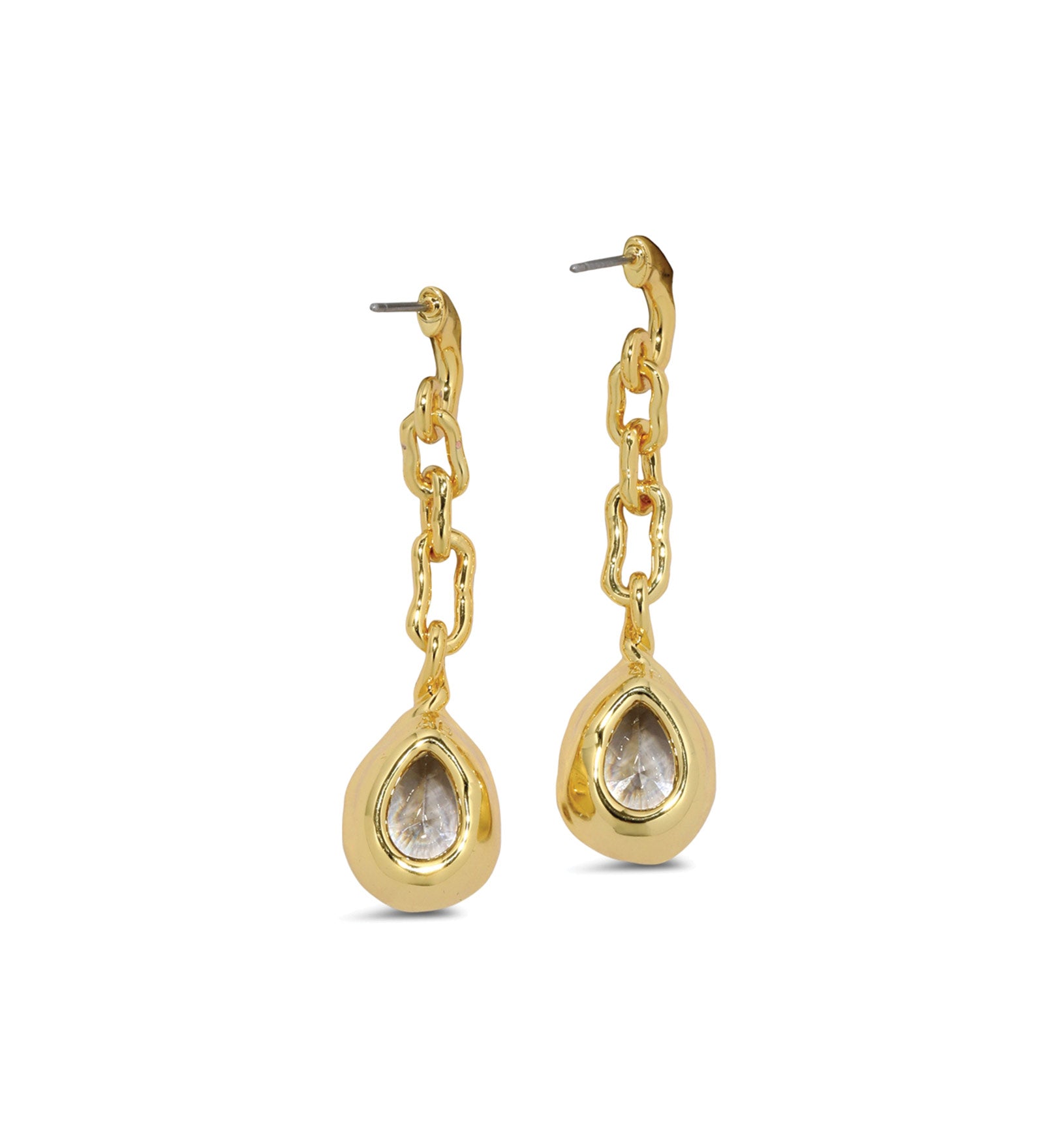Asterales Gold Link Pear CZ Drop Earring 14k Gold Plated, Cubic Zirconia