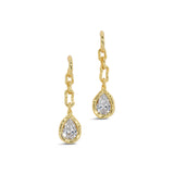Asterales Gold Link Pear CZ Drop Earring 14k Gold Plated, Cubic Zirconia