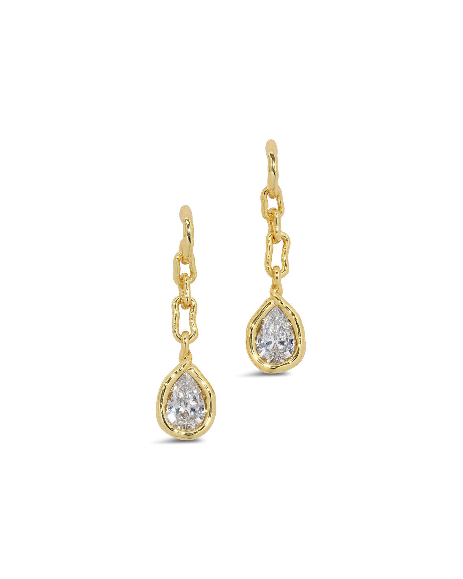 Asterales Gold Link Pear CZ Drop Earring 14k Gold Plated, Cubic Zirconia