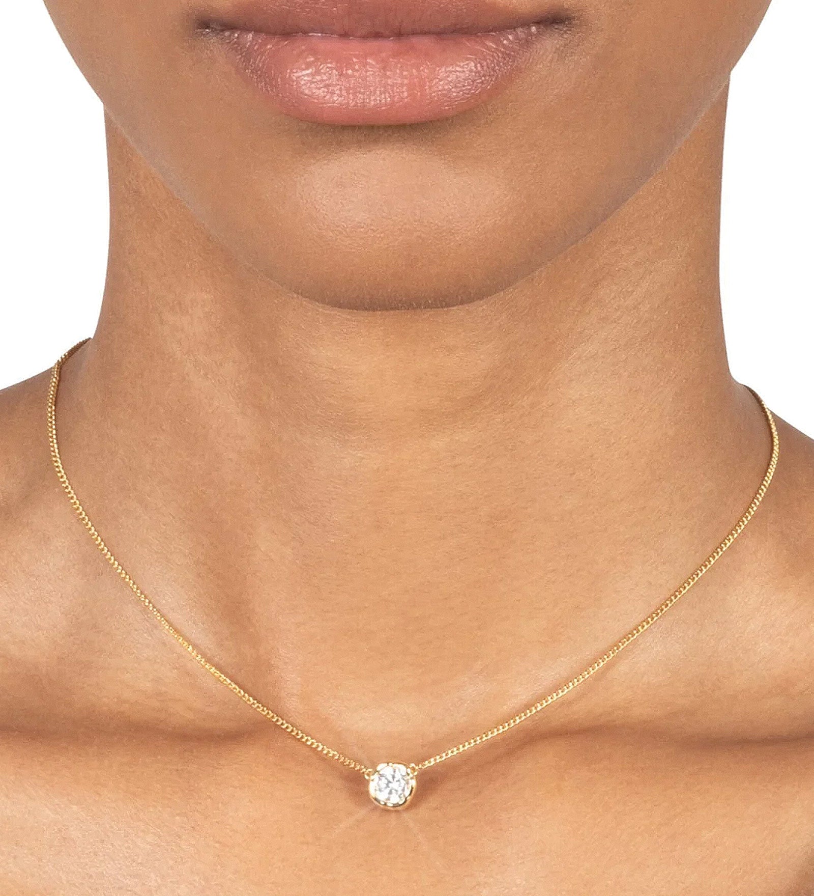 Asterales Gold Solitaire Necklace 14k Gold Plated, Cubic Zirconia