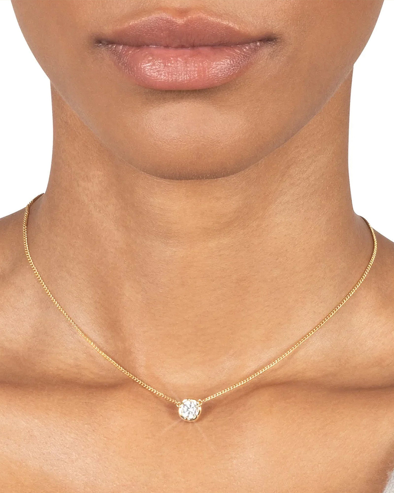 Asterales Gold Solitaire Necklace 14k Gold Plated, Cubic Zirconia