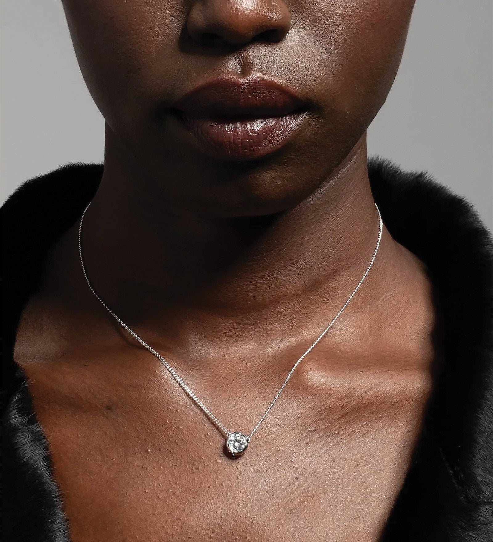 Asterales Silver Solitaire Necklace Rhodium Tone Plated, Cubic Zirconia