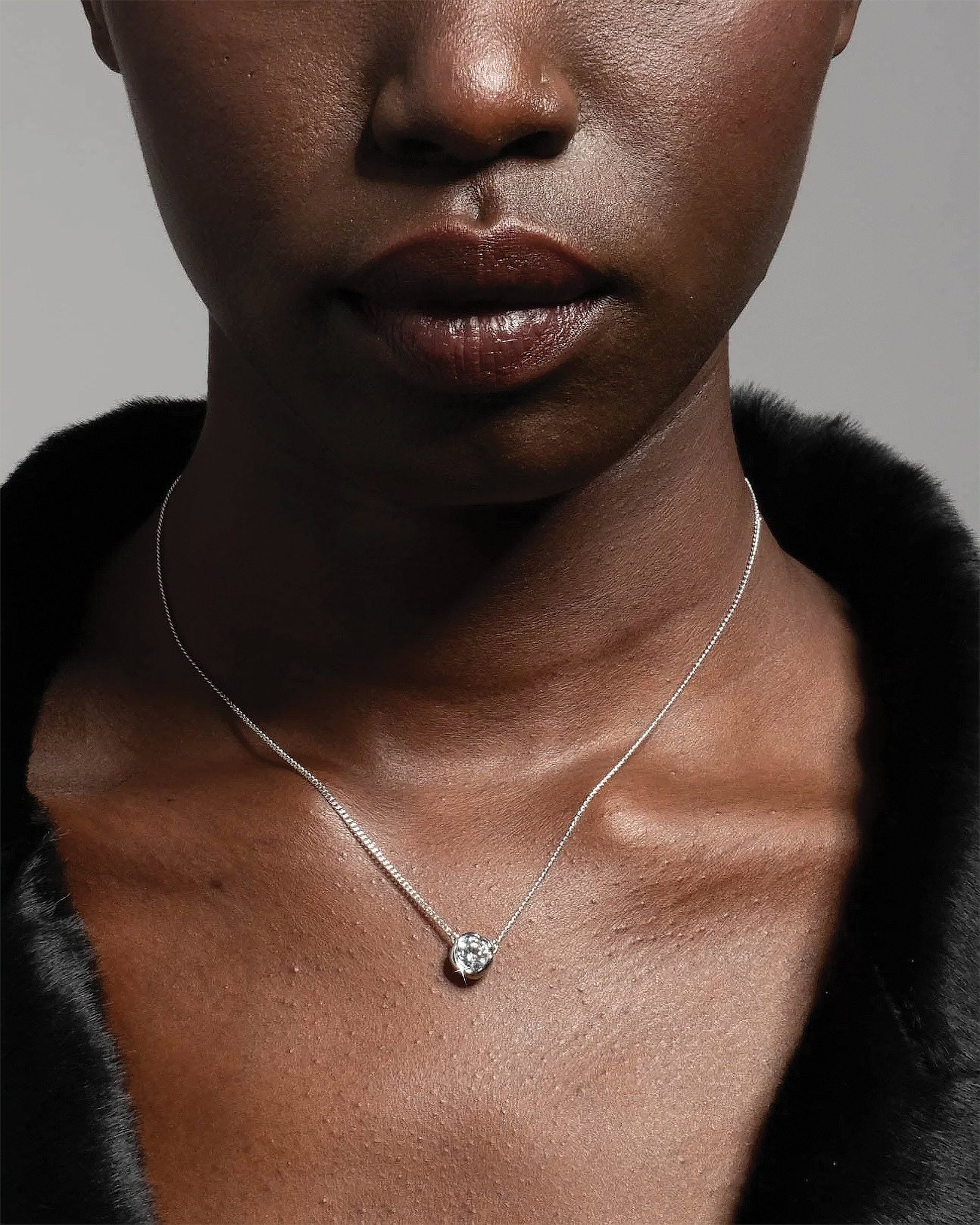 Asterales Silver Solitaire Necklace Rhodium Tone Plated, Cubic Zirconia