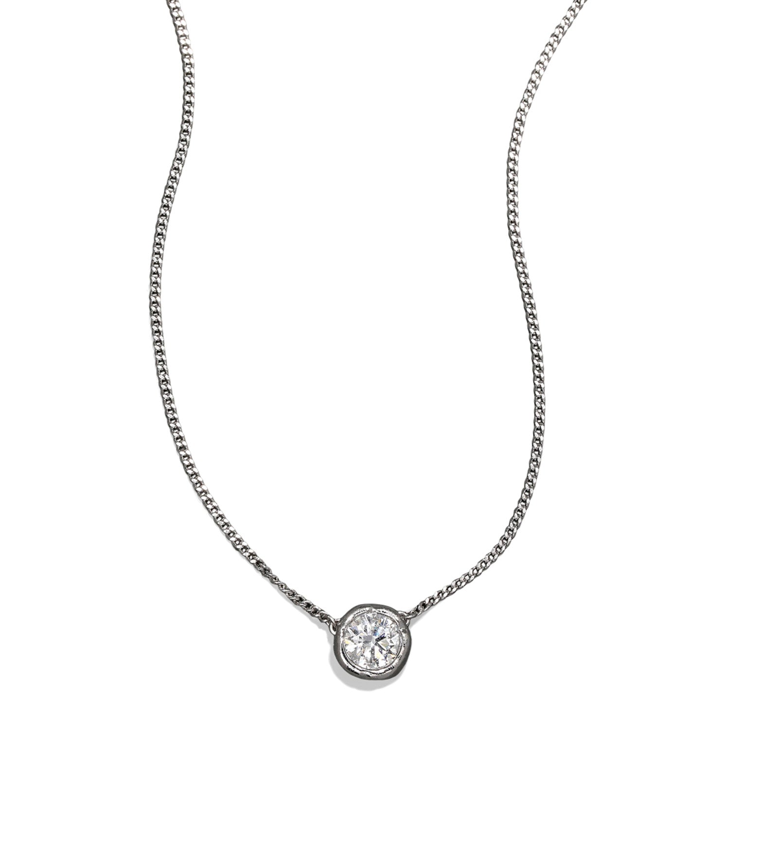 Asterales Silver Solitaire Necklace Rhodium Tone Plated, Cubic Zirconia