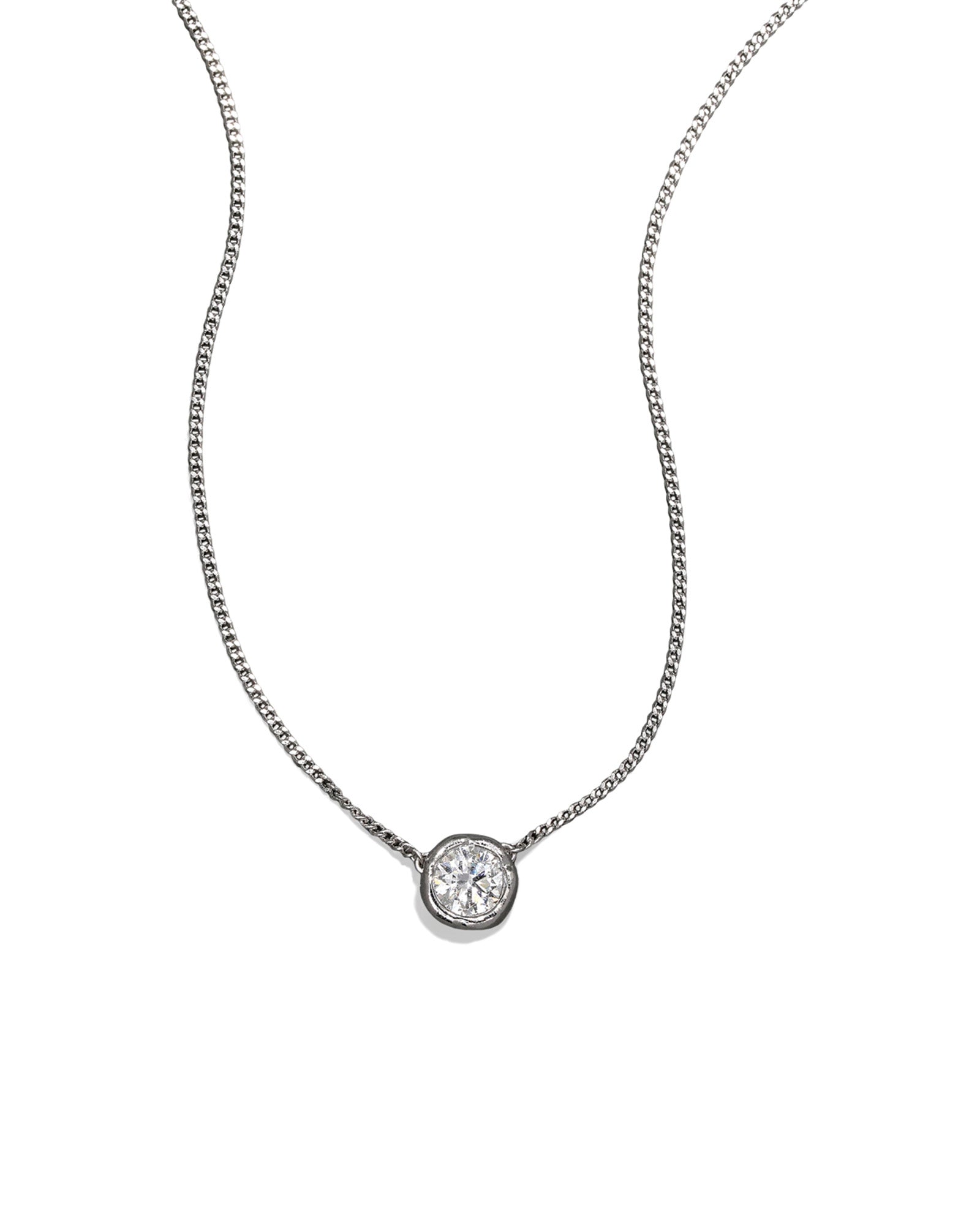 Asterales Silver Solitaire Necklace Rhodium Tone Plated, Cubic Zirconia