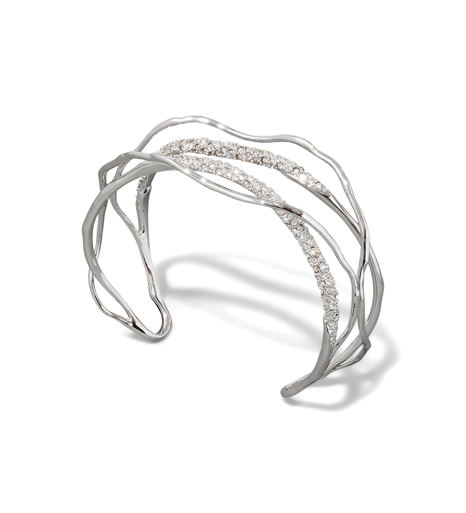 Solanes Crystal Cuff Bracelet Rhodium Tone Plated,  Crystal