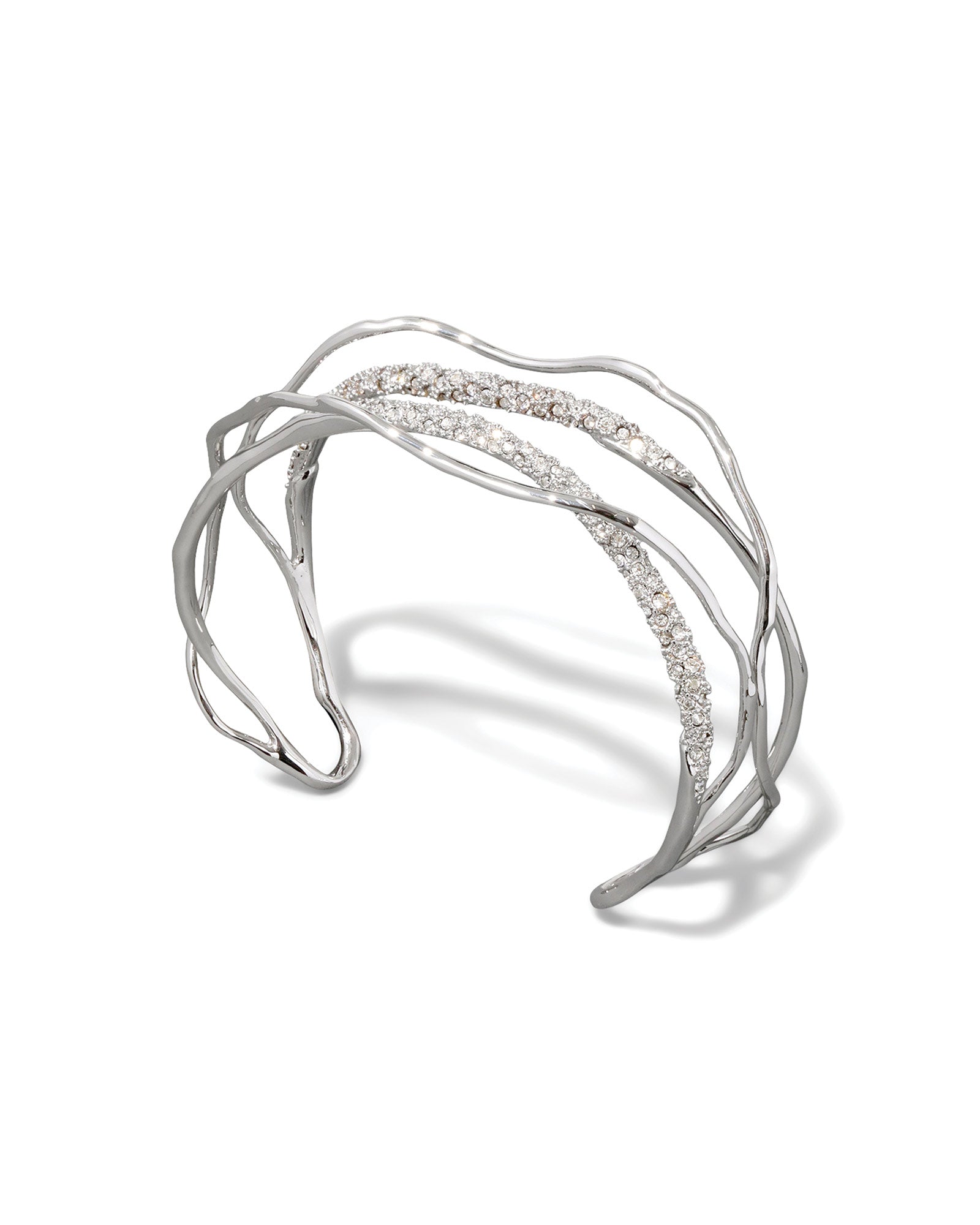 Solanes Crystal Cuff Bracelet Rhodium Tone Plated,  Crystal