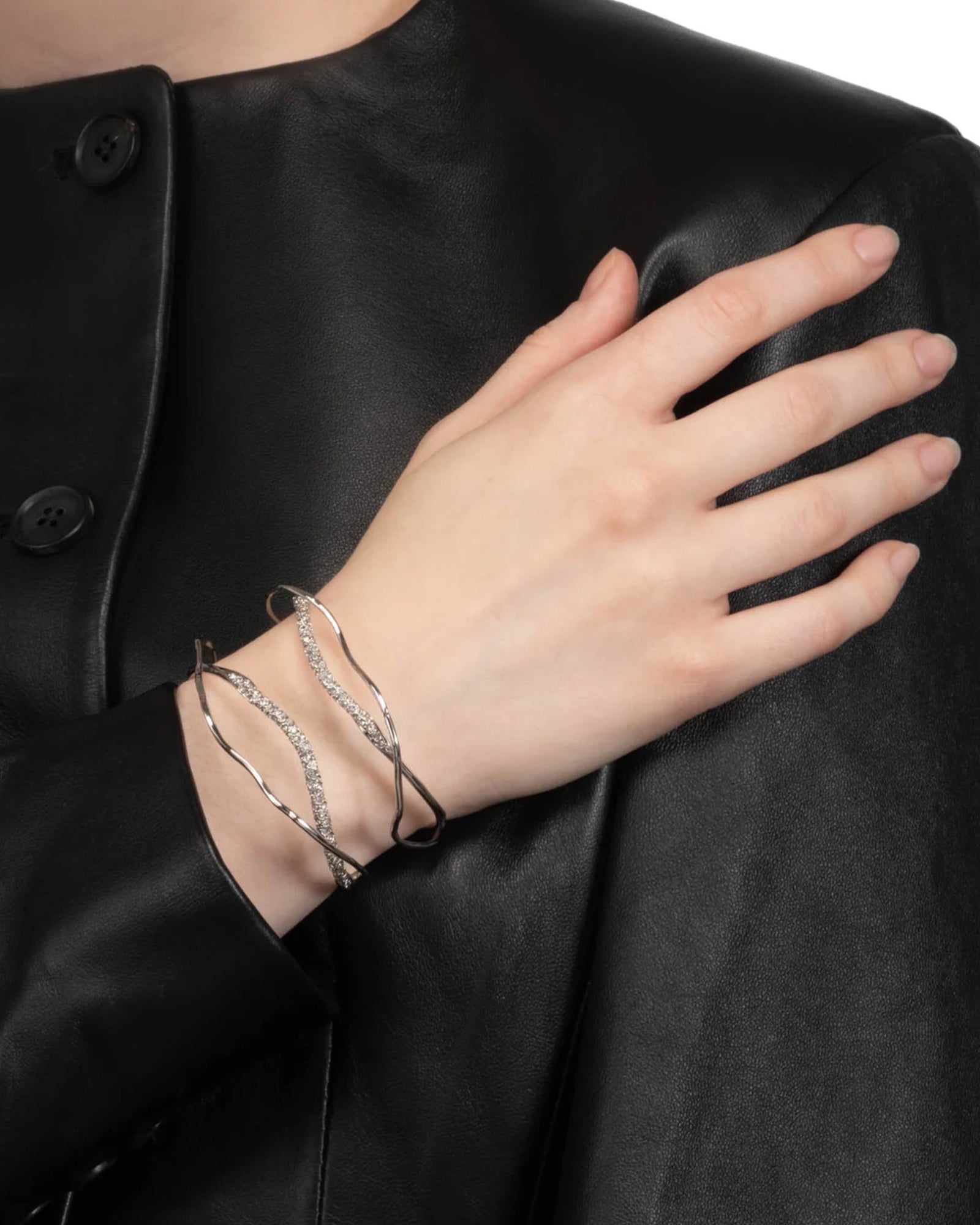 Solanes Crystal Cuff Bracelet Rhodium Tone Plated,  Crystal