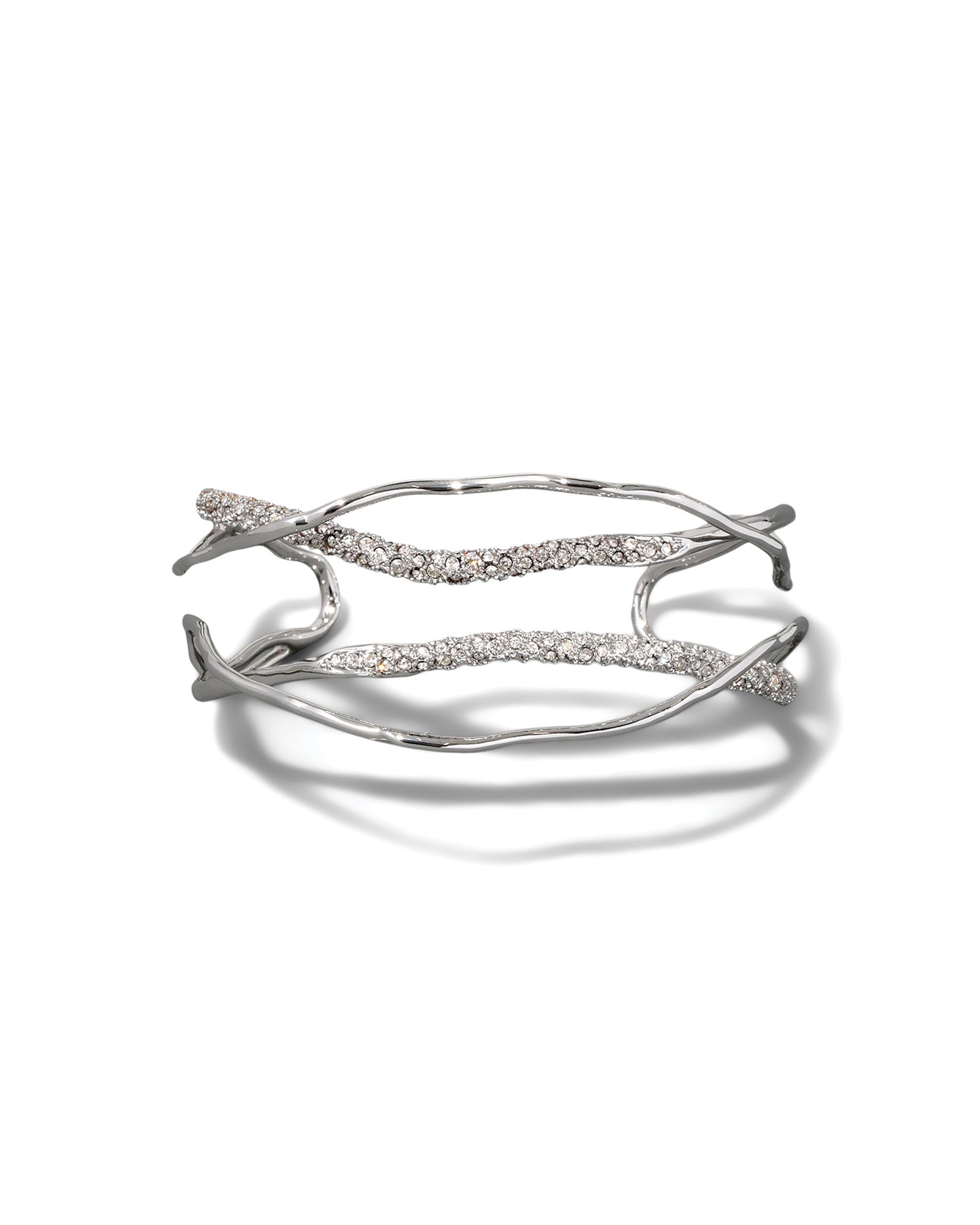Solanes Crystal Cuff Bracelet Rhodium Tone Plated,  Crystal