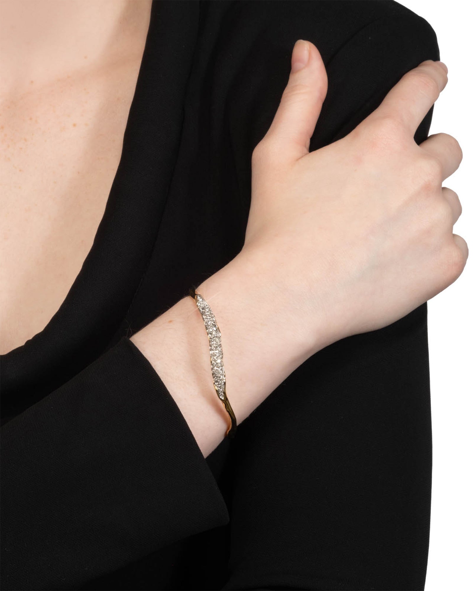 Solanales Gold Crystal Skinny Bangle Bracelet 14k Gold Plated, Crystal / SM