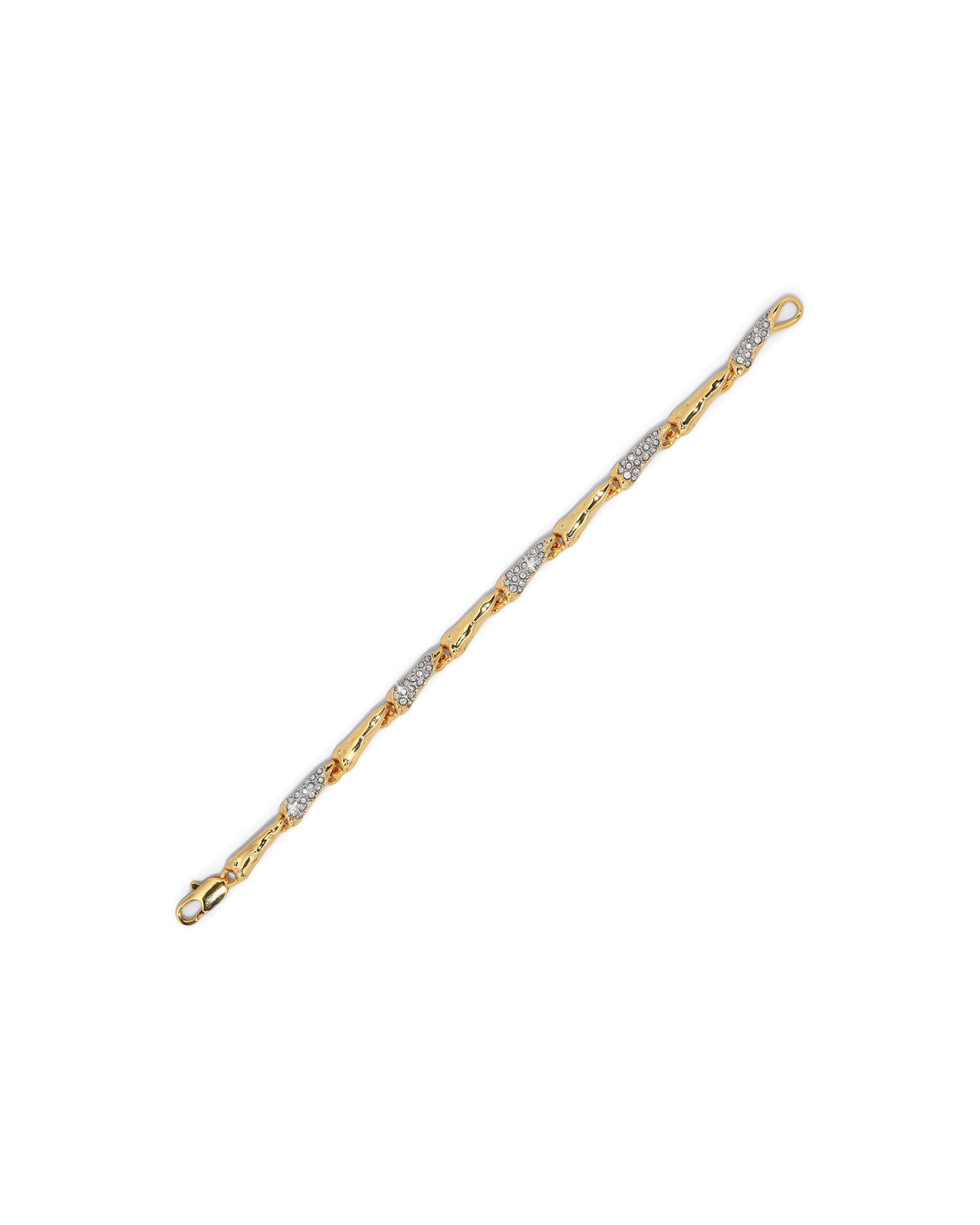 Solanales Crystal Linked Spear Bracelet 14k Gold Plated, Crystal